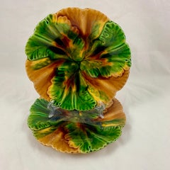 Clairfontaine French Faïence Majolica Glazed Ochre & Green Leaf Plate circa 1890