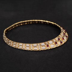 Clairs-A Ruby and Diamond 18k Yellow Gold Necklace and Stud Earrings SET