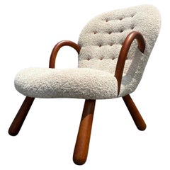 Vintage  Clam Chair by Arnold Madsen, Oak and Boucle, Leather Buttons 