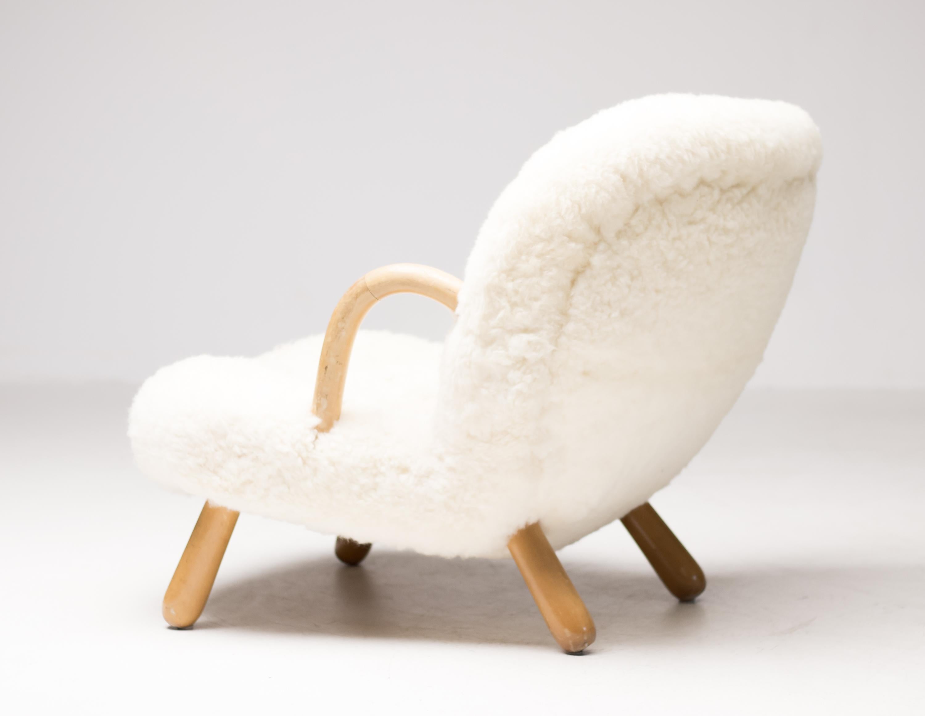 Sheepskin “Clam” Easy Chair Designed by Philip Arctander, Denmark, 1944