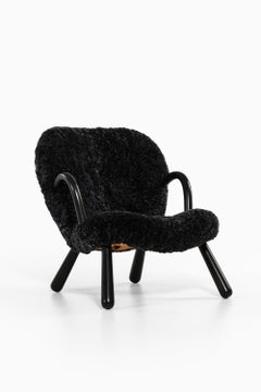 Sedia Clam Easy in Wood Wood nero e pelle di pecora di Arnold Madsen, 1944