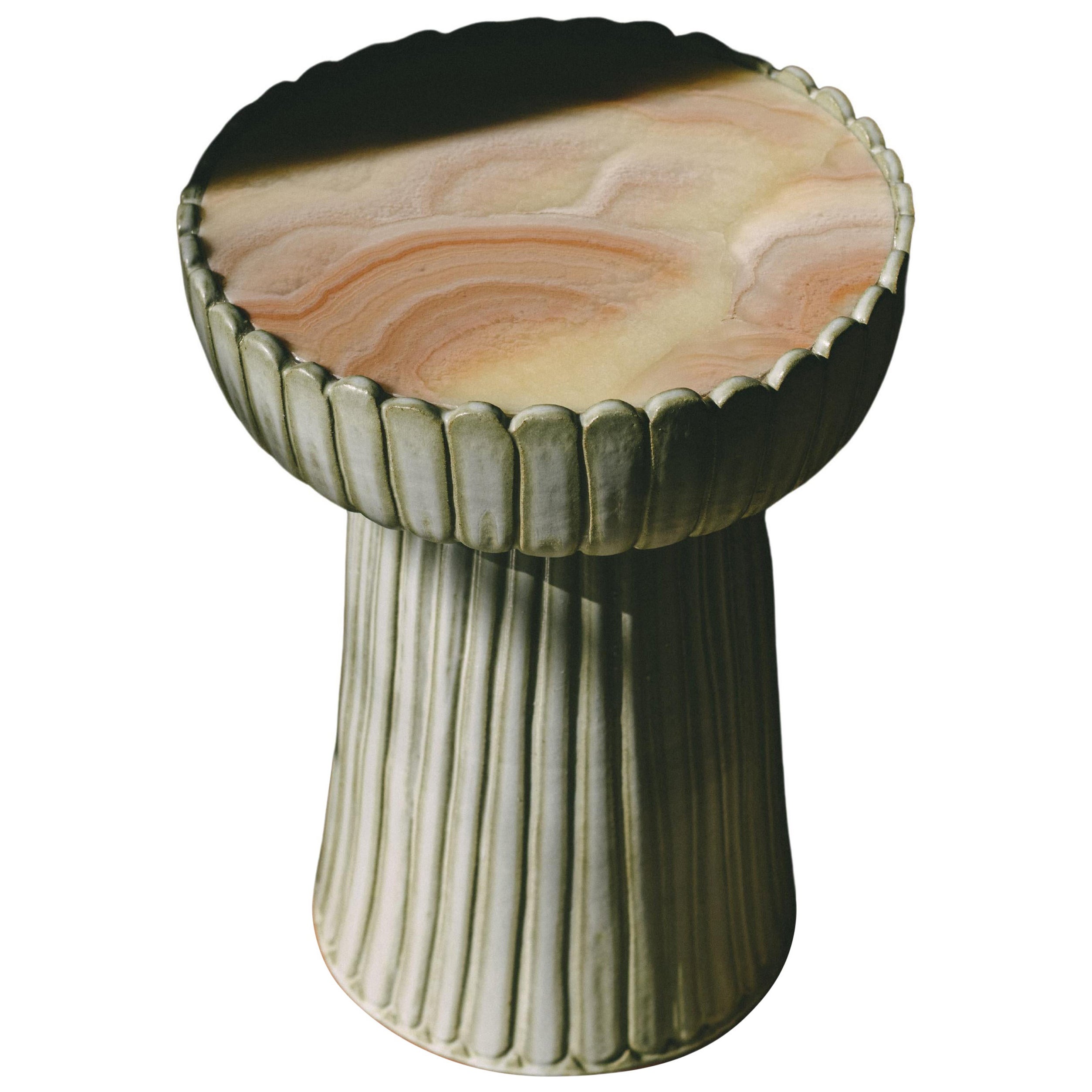 Clam Pink Onyx Side Table by Casa Alfarera For Sale