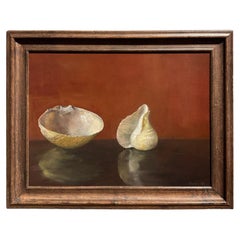 Clam Shell and Onion Shell, Oil on Panel Still Life Painting with Two Sea Shells