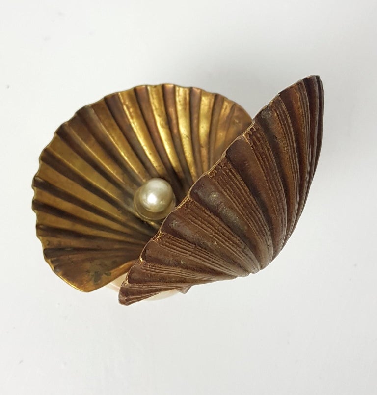Clam Shell Bronze Sculpture with Pearl at 1stDibs