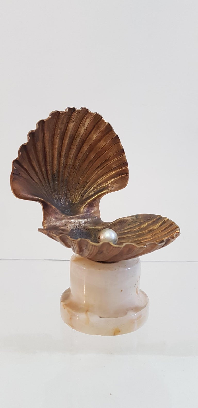 Clam Shell Bronze Sculpture with Pearl at 1stDibs