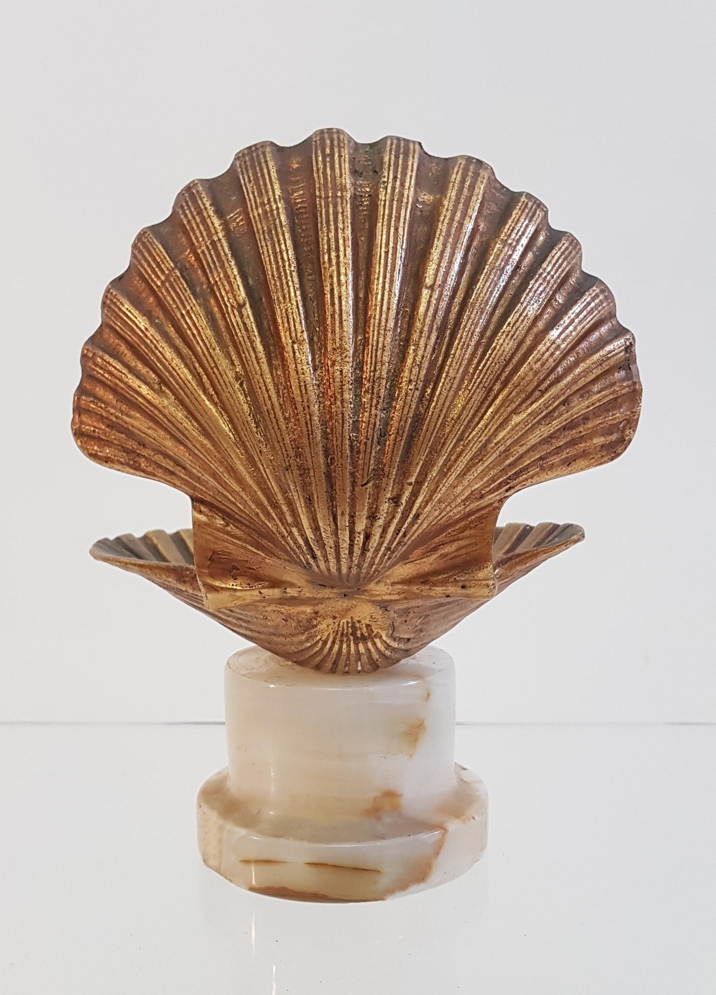Baroque Clam Shell Bronze Sculpture with Pearl