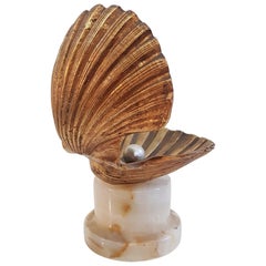 Clam Shell Bronze Sculpture with Pearl