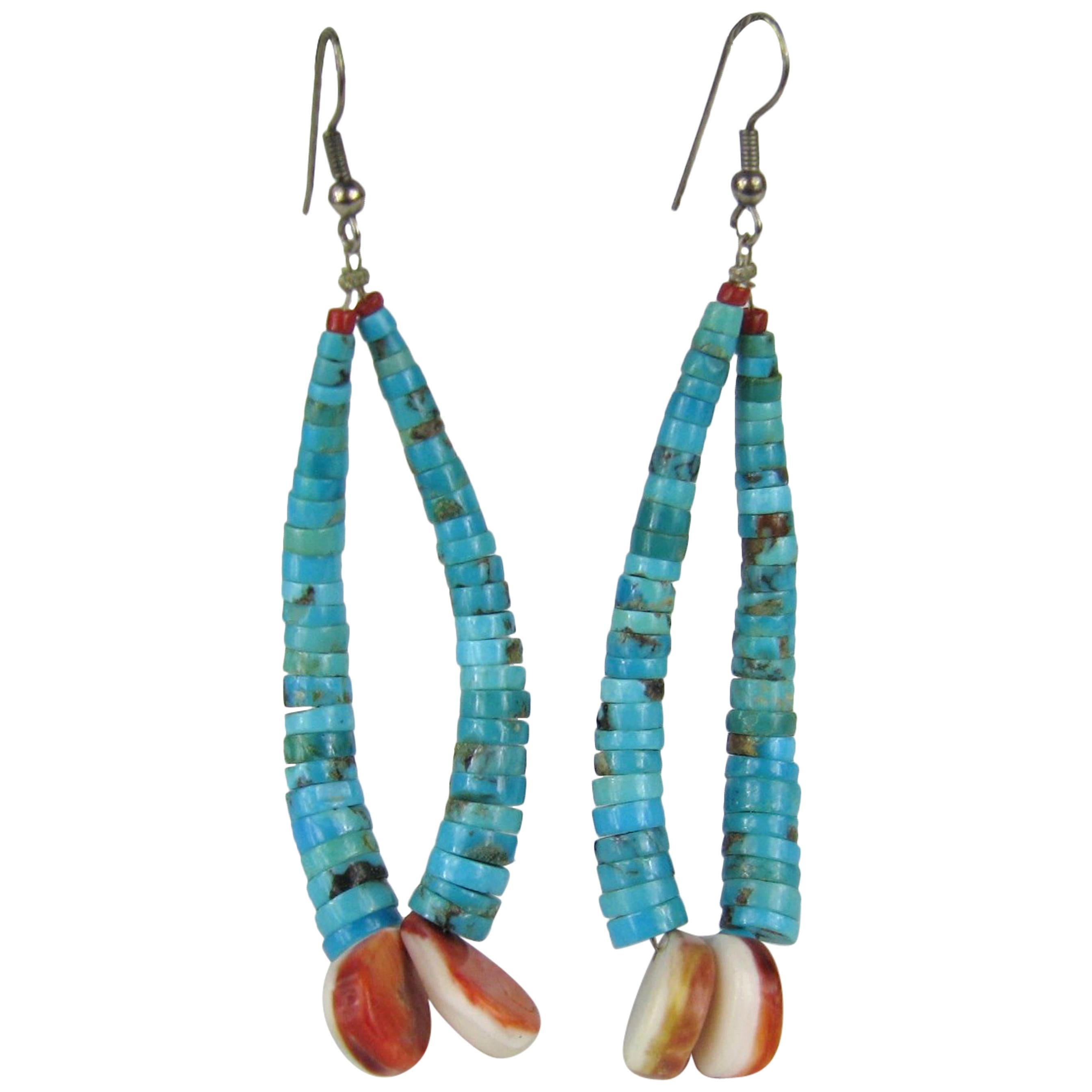  Clam Shell Turquoise Coral earrings Jacla Santo Domingo Pueblo Heishe 