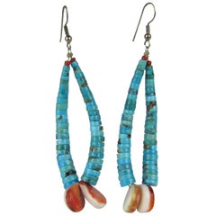 Clam Shell Turquoise Coral earrings Jacla Santo Domingo Pueblo Heishe