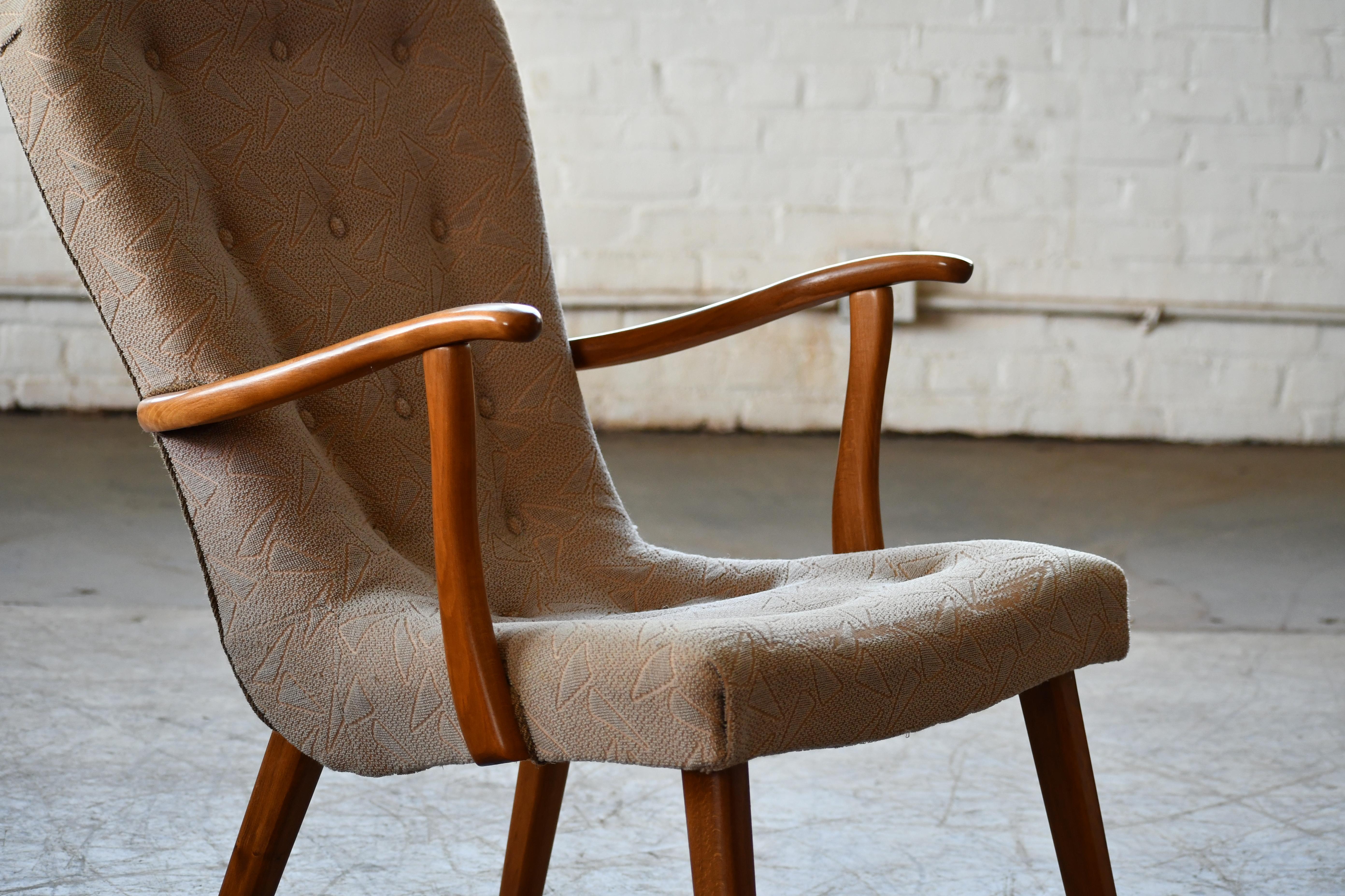 Mid-Century Modern Clam Style Lounge Chair Danish Midcentury 1950s