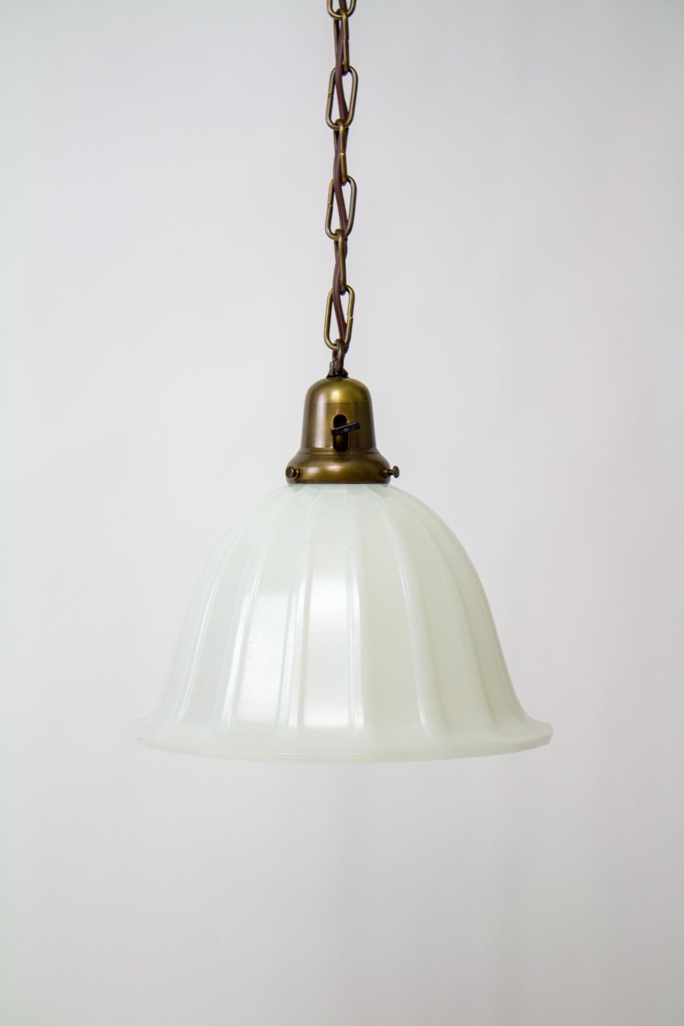 Clambroth Glass Bell Pendant Light In Good Condition In Canton, MA