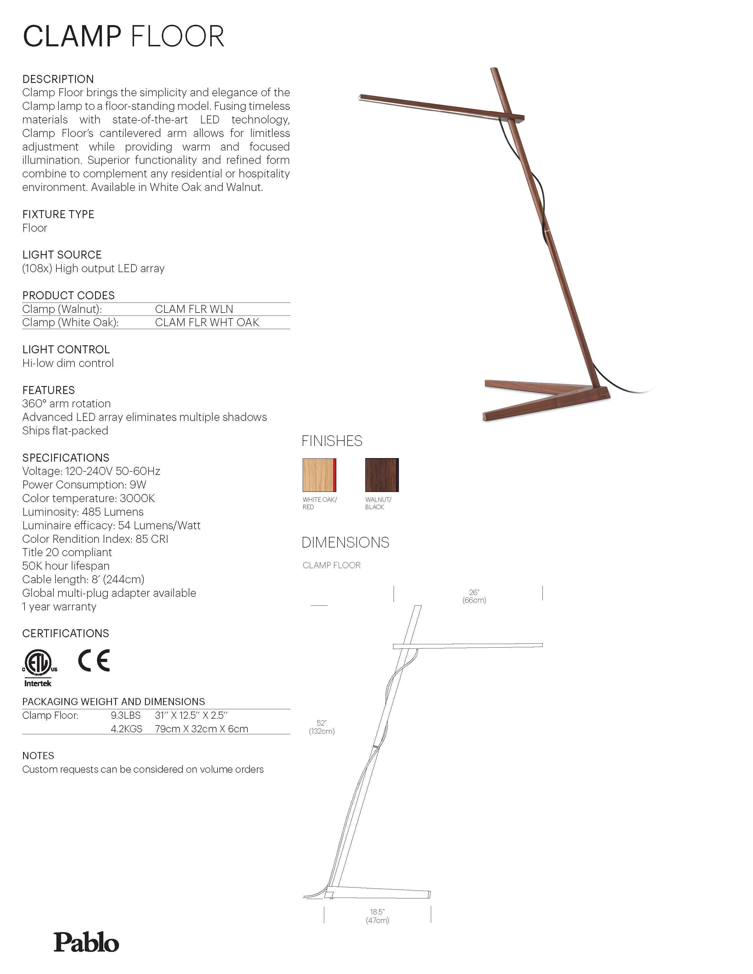 Clamp Floor Lamp in White Oak by Pablo Designs (amerikanisch)