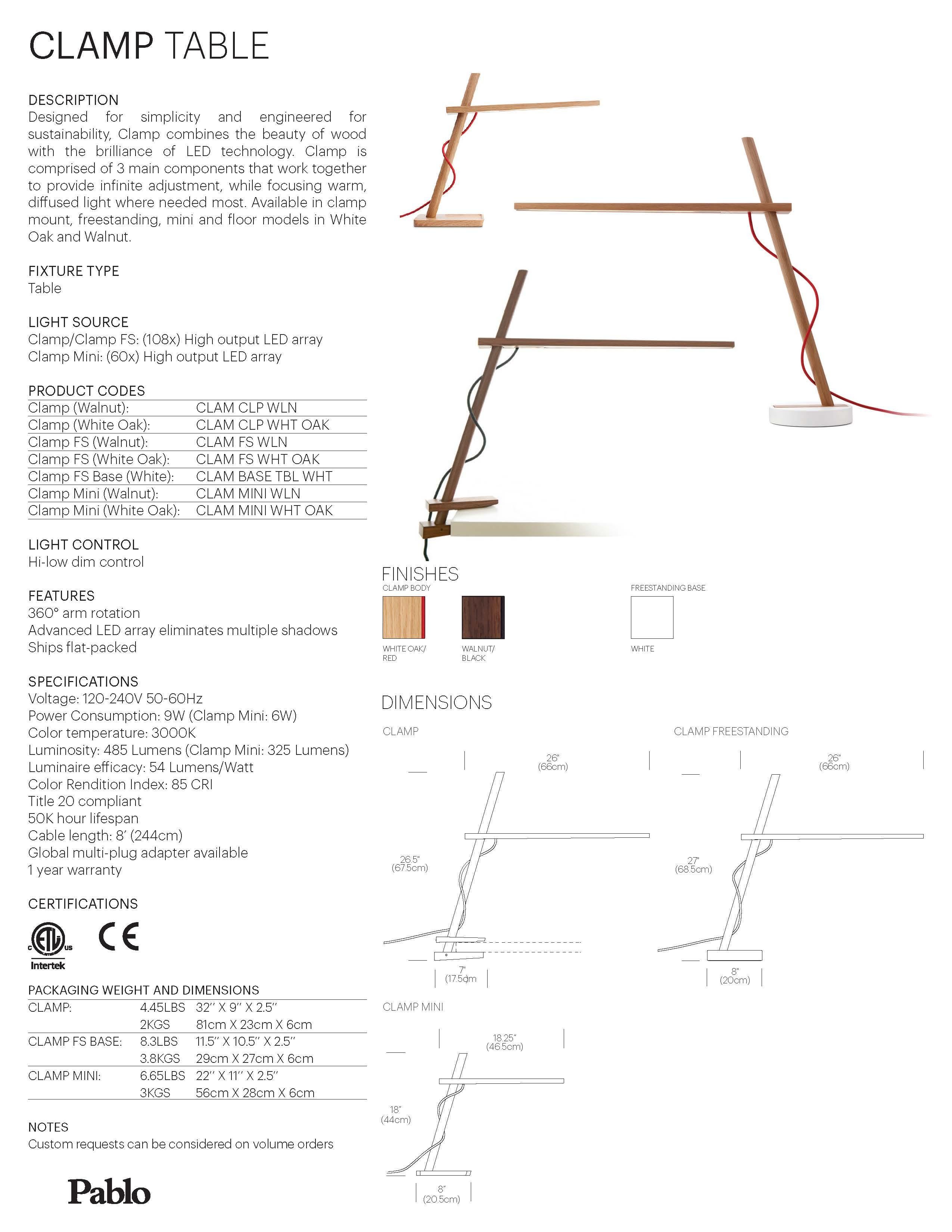 Contemporary Clamp Freestanding Table Lamp in Walnut by Pablo Designs