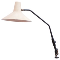 Clamp Lamp with Black Arm & Beige Crackle Shade (1950s)