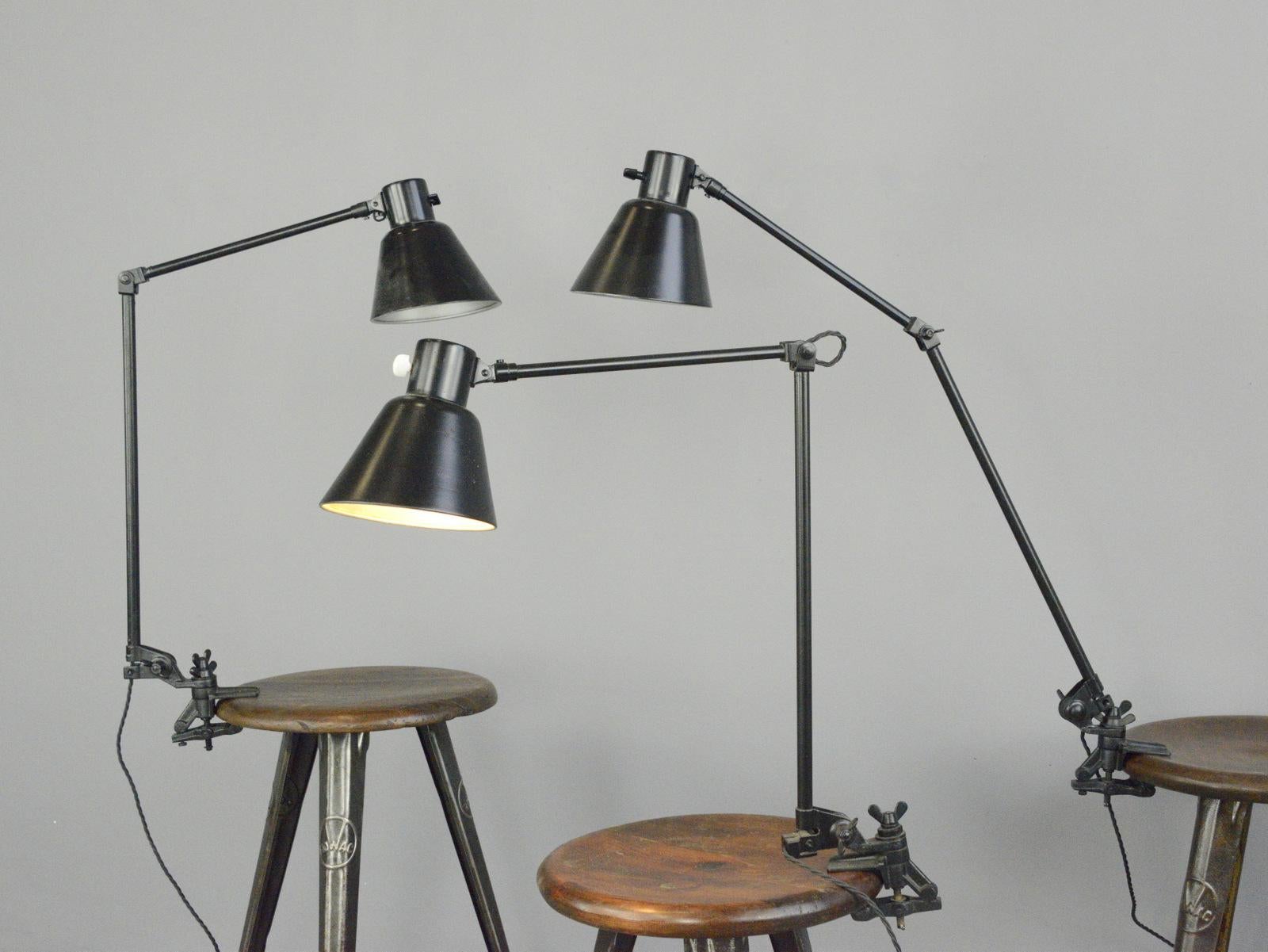 Steel Clamp on Industrial Task Lamps by Schaco, circa 1930s