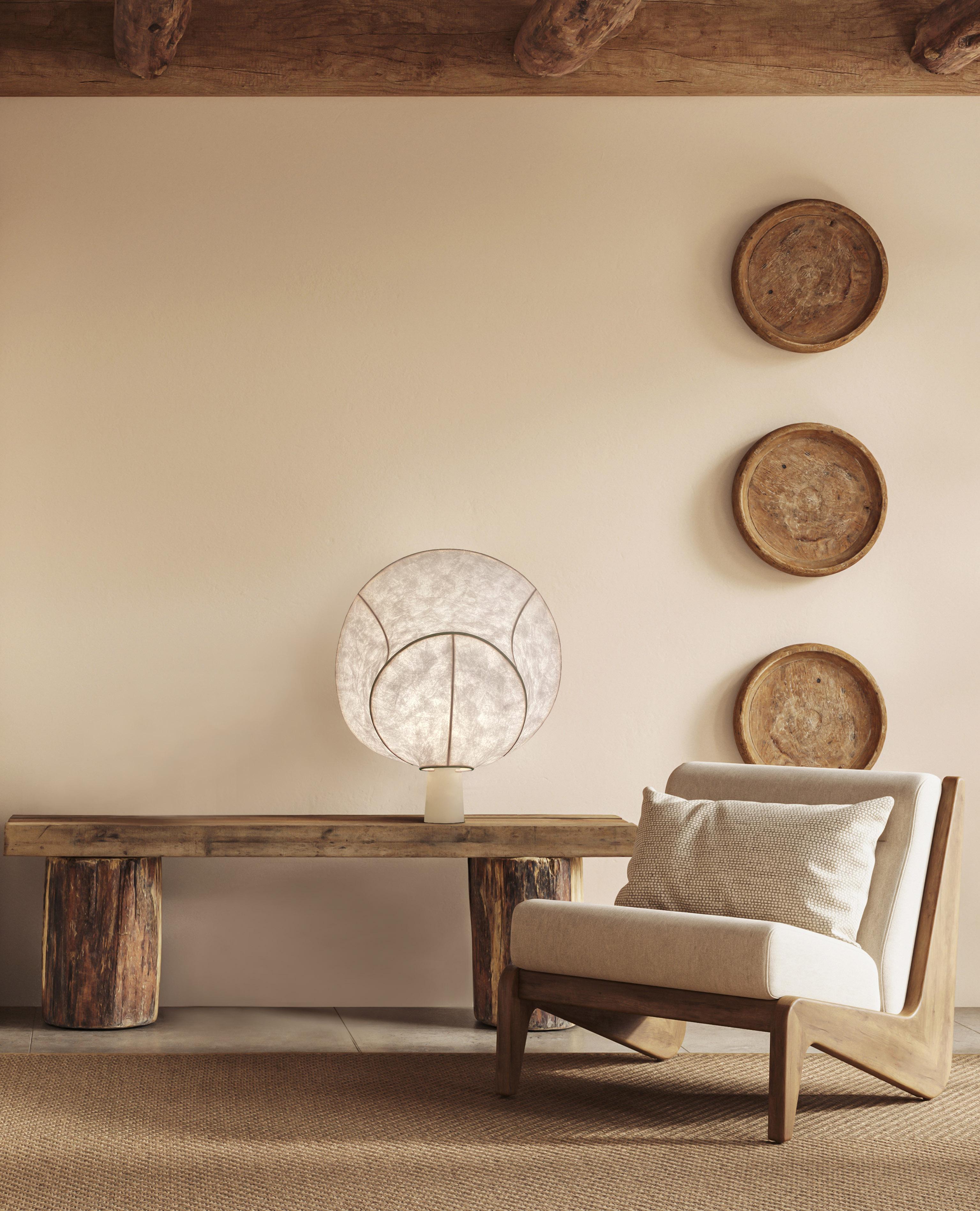 Clams Table Lamp by Cécile Philibert
Material: Rattan, silk paper, alabaster.
Dimensions: D 38 x W 50 x H 56 cm

All our lamps can be wired according to each country. If sold to the USA it will be wired for the USA for instance.

Cécile