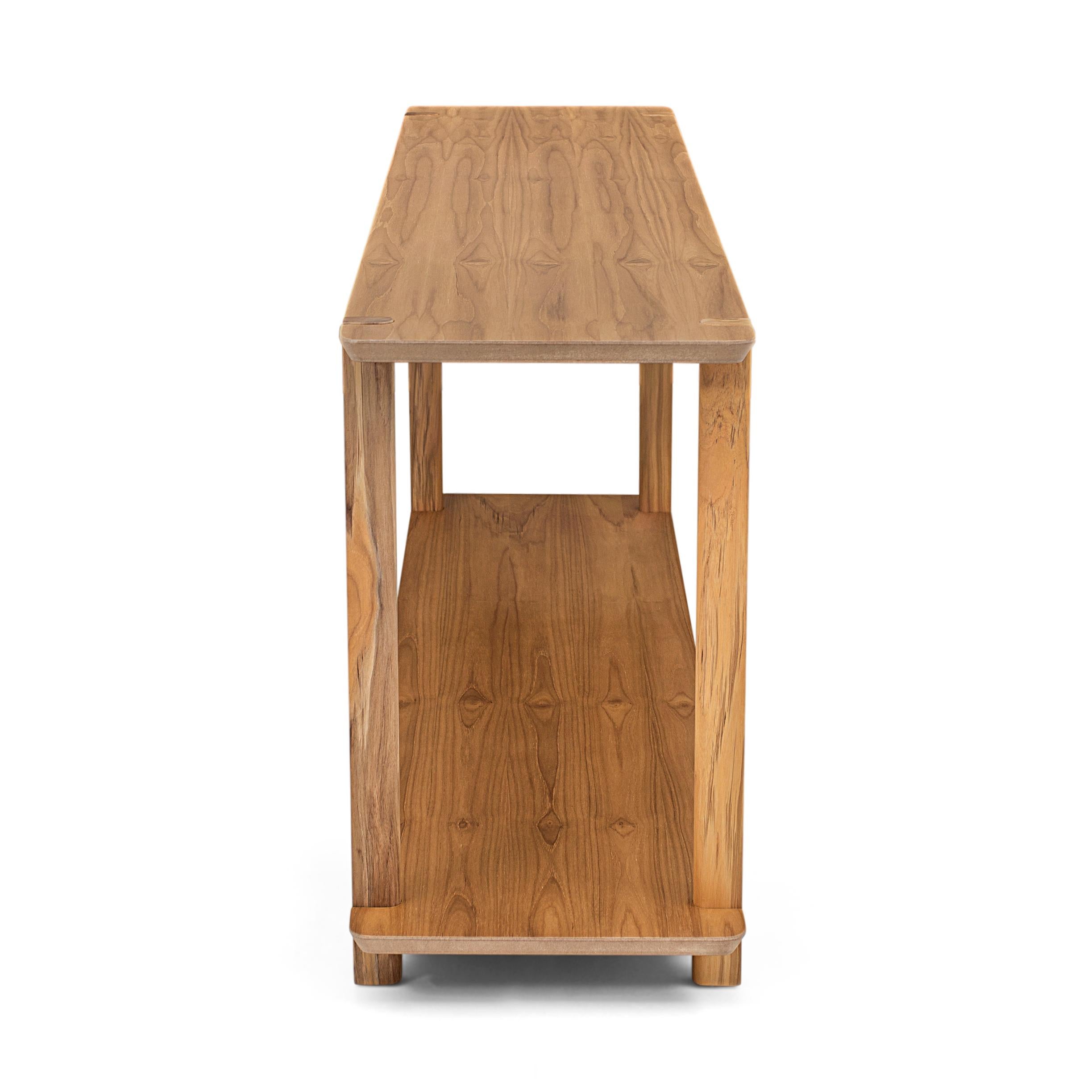 The Clan console is yet another Uultis case piece that combines style and functionality with its teak solid wood finish and laminated MDF-frame top. This console can be used in a variety of rooms in your home, including the bedroom, living room, or