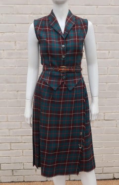 Clans of Scotland Wool Plaid Vest & Kilt Dress, 1950's