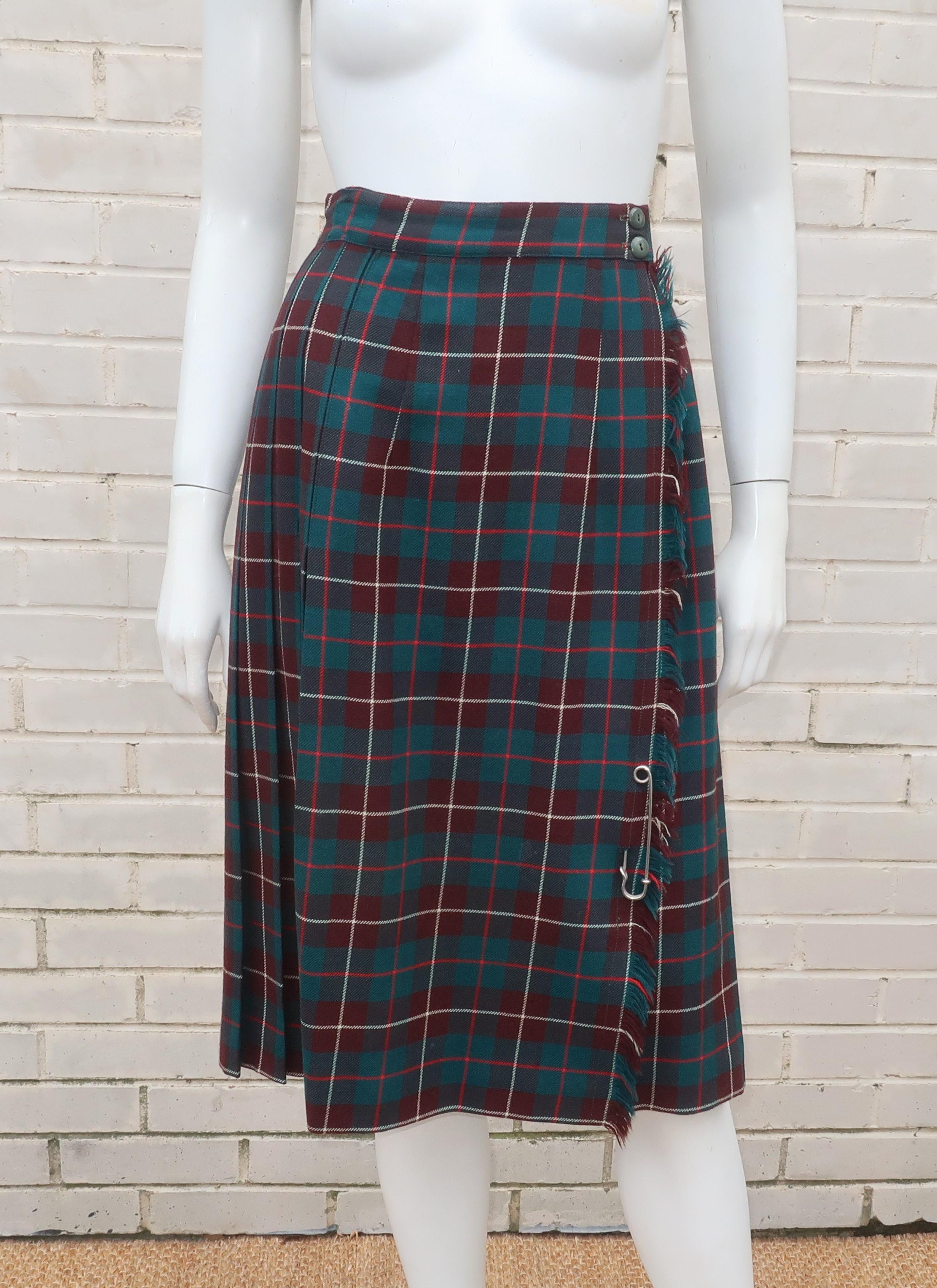 Women's Clans of Scotland Wool Plaid Vest & Kilt Dress, 1950's