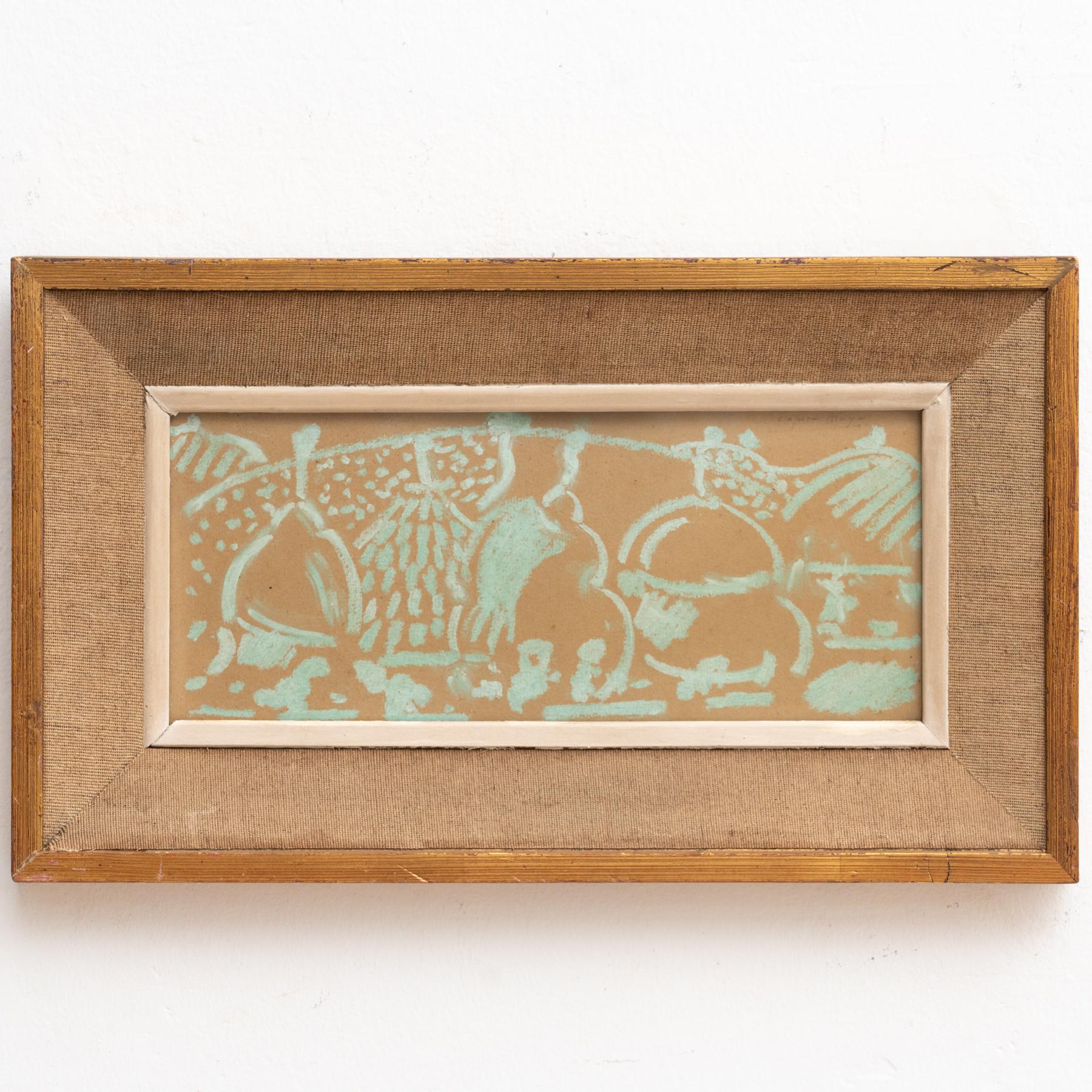Wood Clapera Maya Framed Artwork from Spain, circa 1950 For Sale