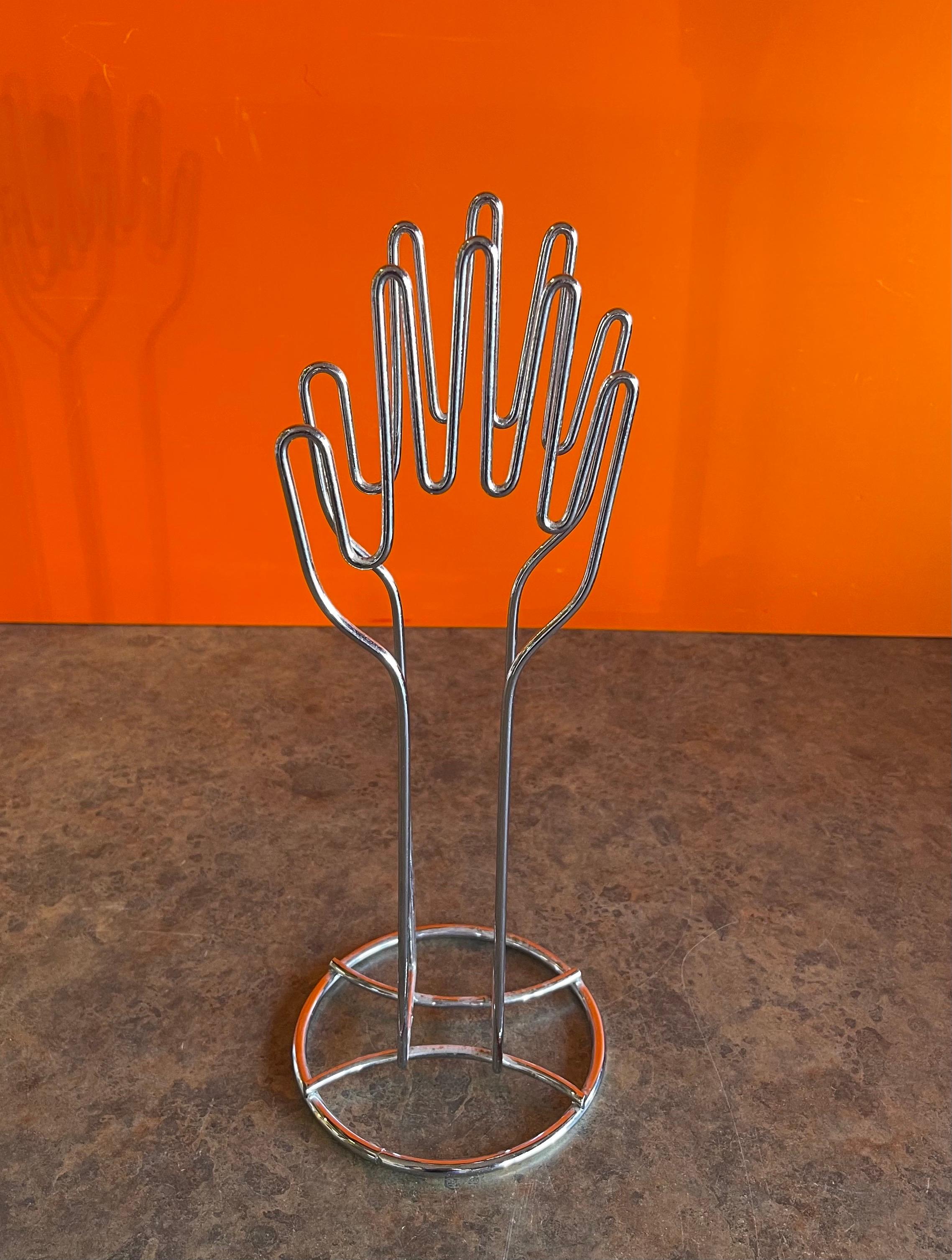Clapping Hands Wire Sculpture Model / Paper Holder in Chrome In Good Condition For Sale In San Diego, CA