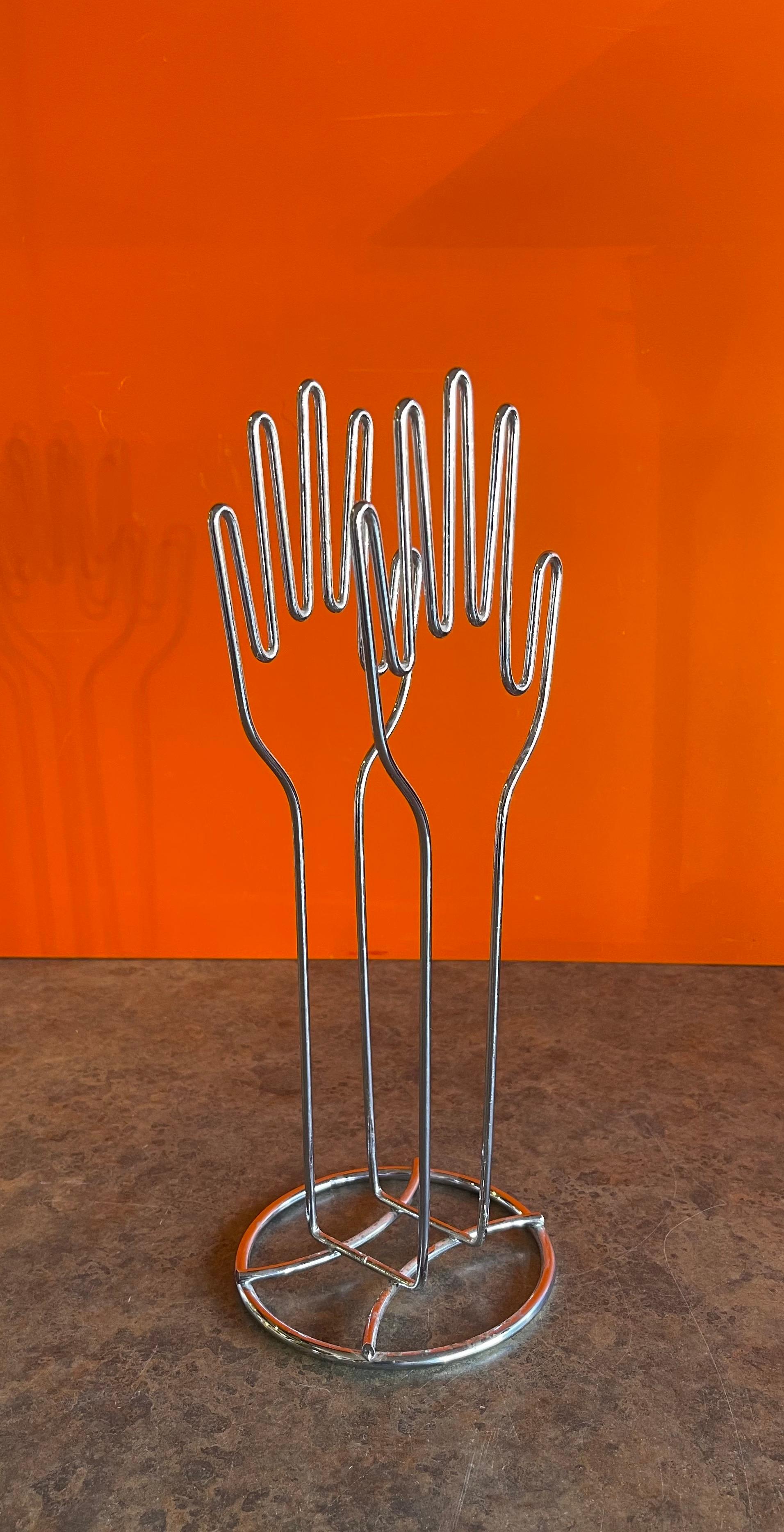Clapping Hands Wire Sculpture Model / Paper Holder in Chrome For Sale 1