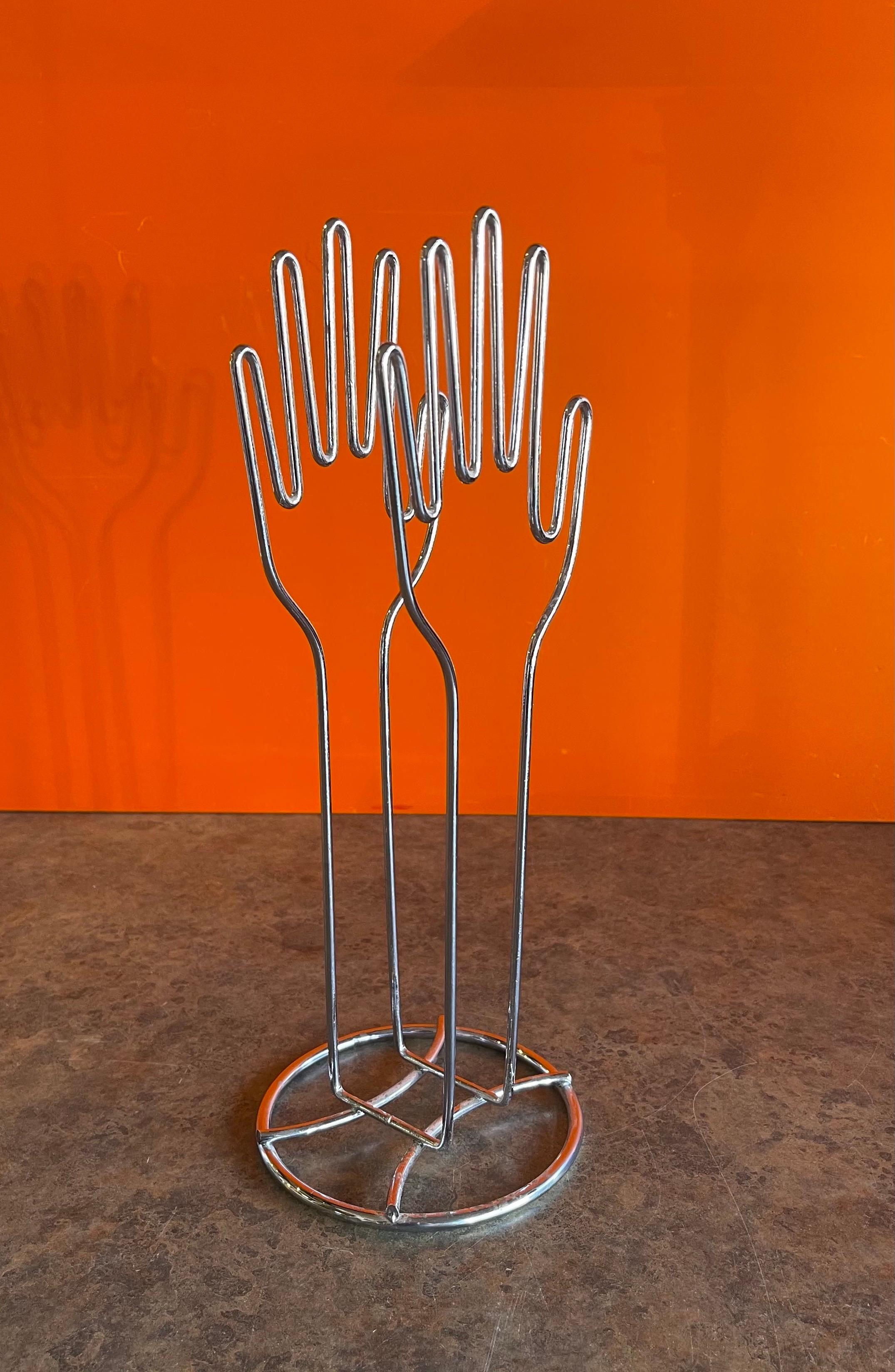 Clapping Hands Wire Sculpture Model / Paper Holder in Chrome For Sale 2