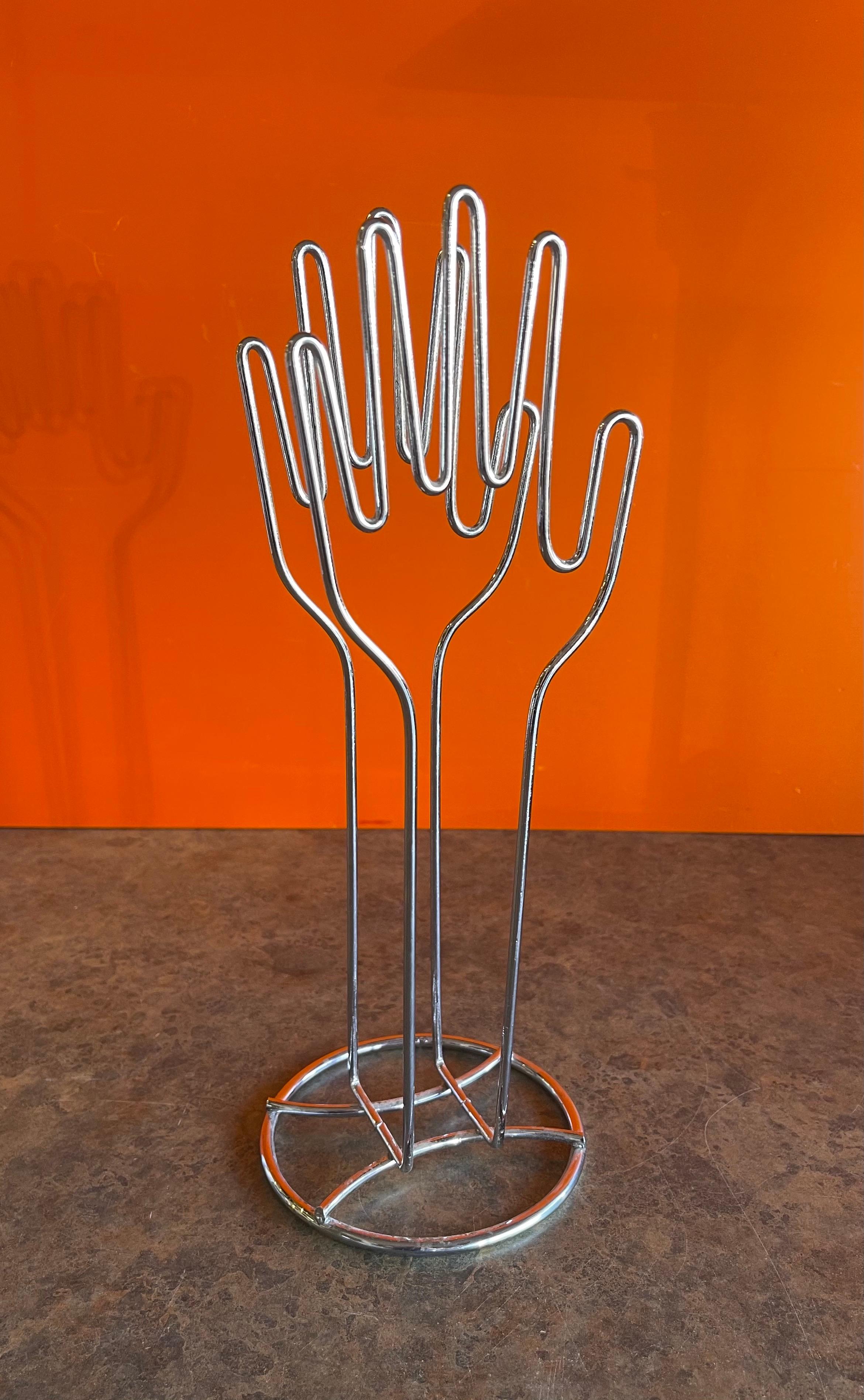 Clapping Hands Wire Sculpture Model / Paper Holder in Chrome For Sale 3