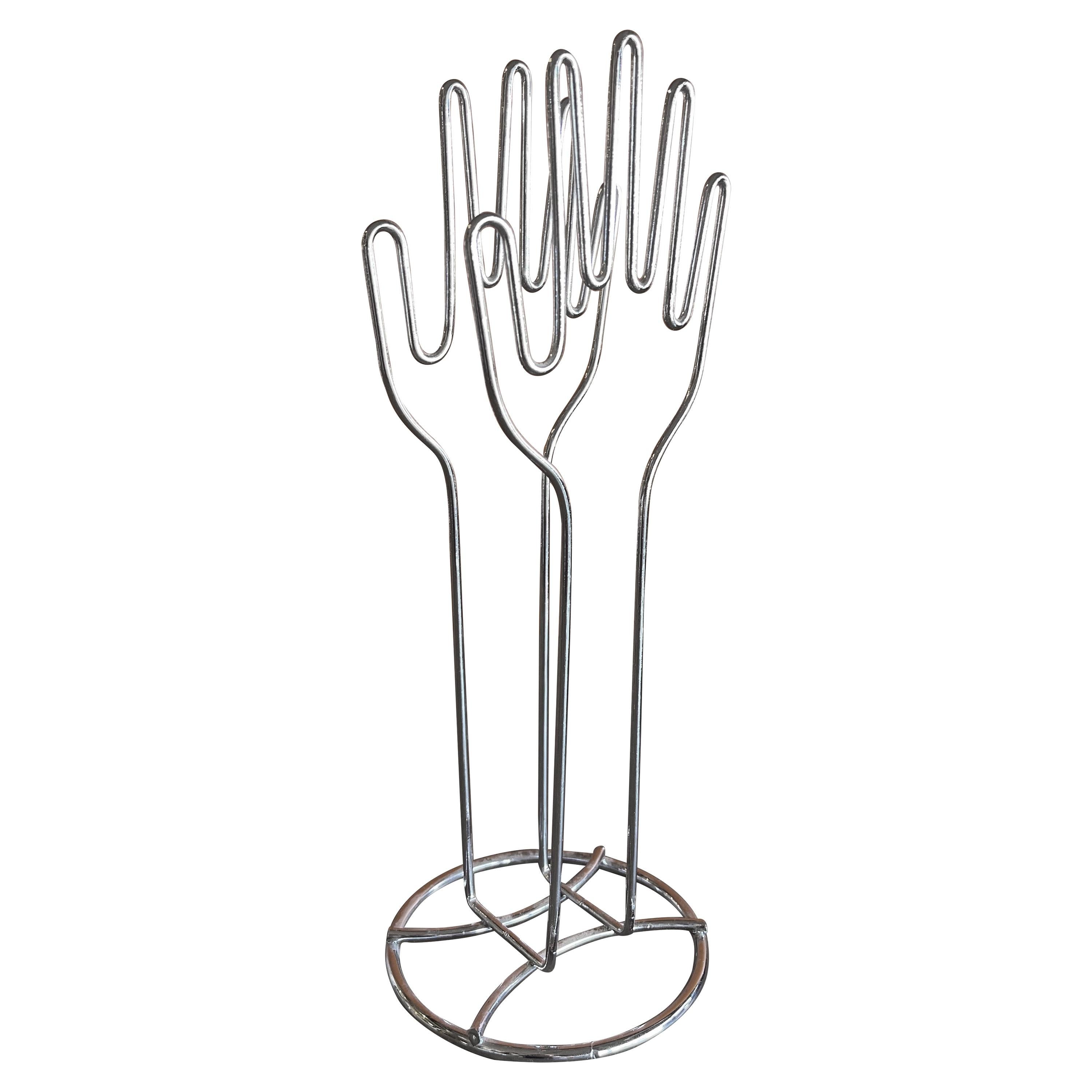 Clapping Hands Wire Sculpture Model / Paper Holder in Chrome For Sale