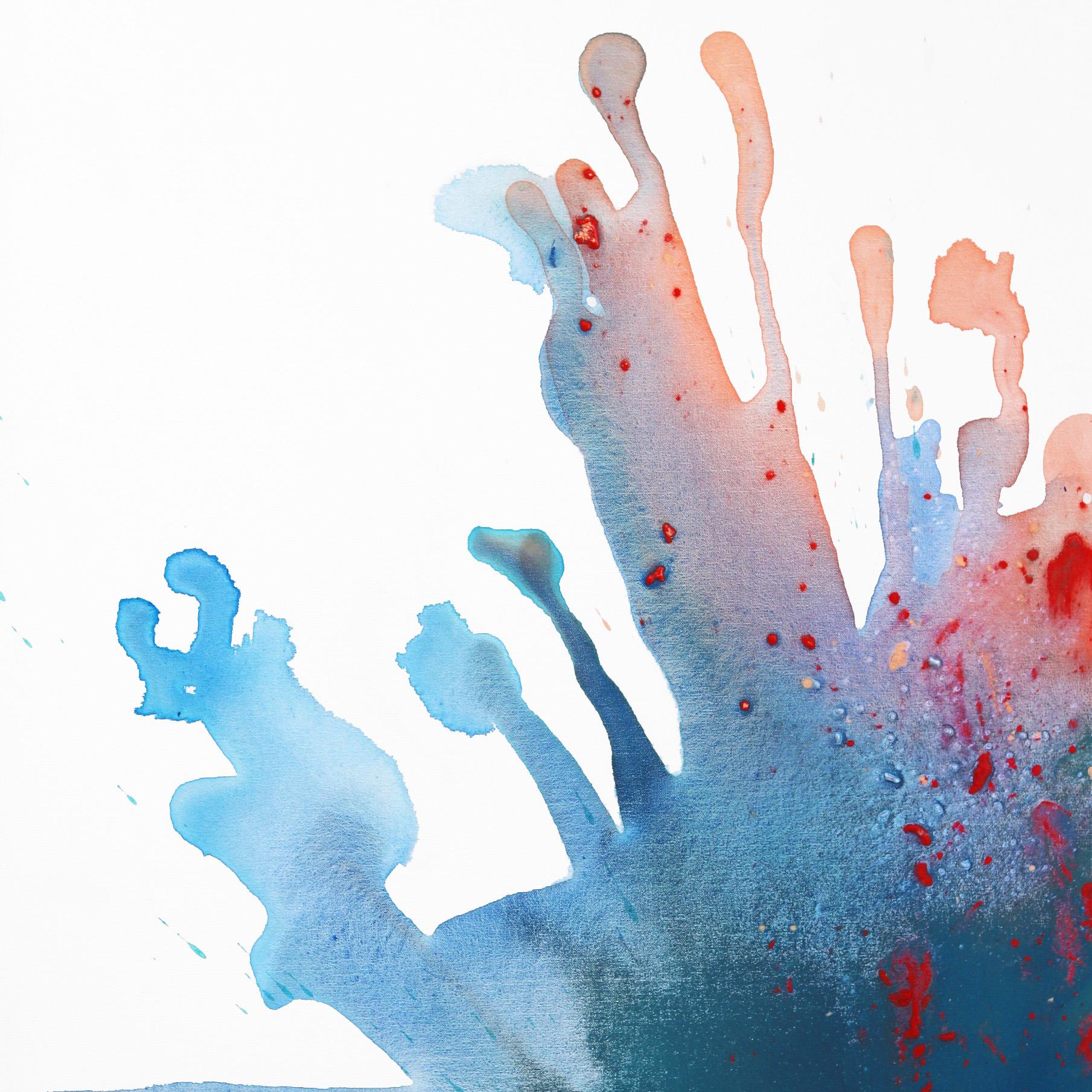 Blossom - Grande paesaggio acquatico blu arancione Minimalista Splash Pittura astratta - Painting Astratto di Clara Berta