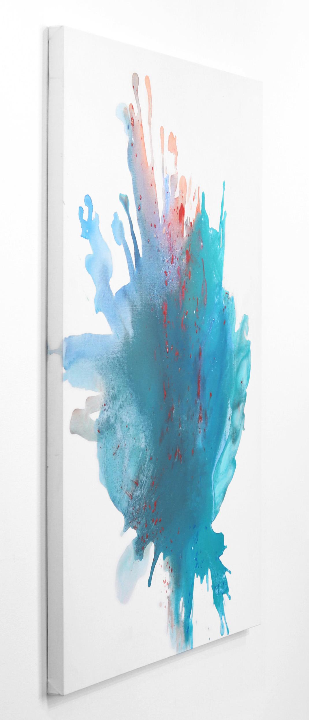 Blossom - Grand paysage aquatique minimaliste à éclabousssures - Bleu Abstract Painting par Clara Berta