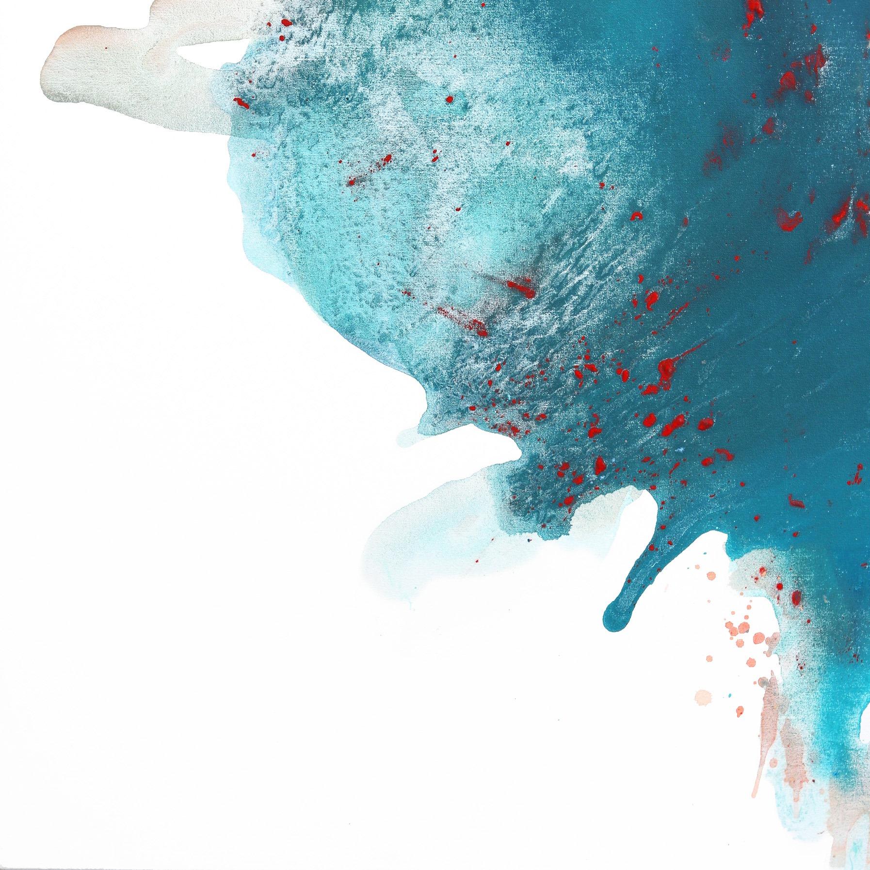 Blossom - Grande paesaggio acquatico blu arancione Minimalista Splash Pittura astratta in vendita 2