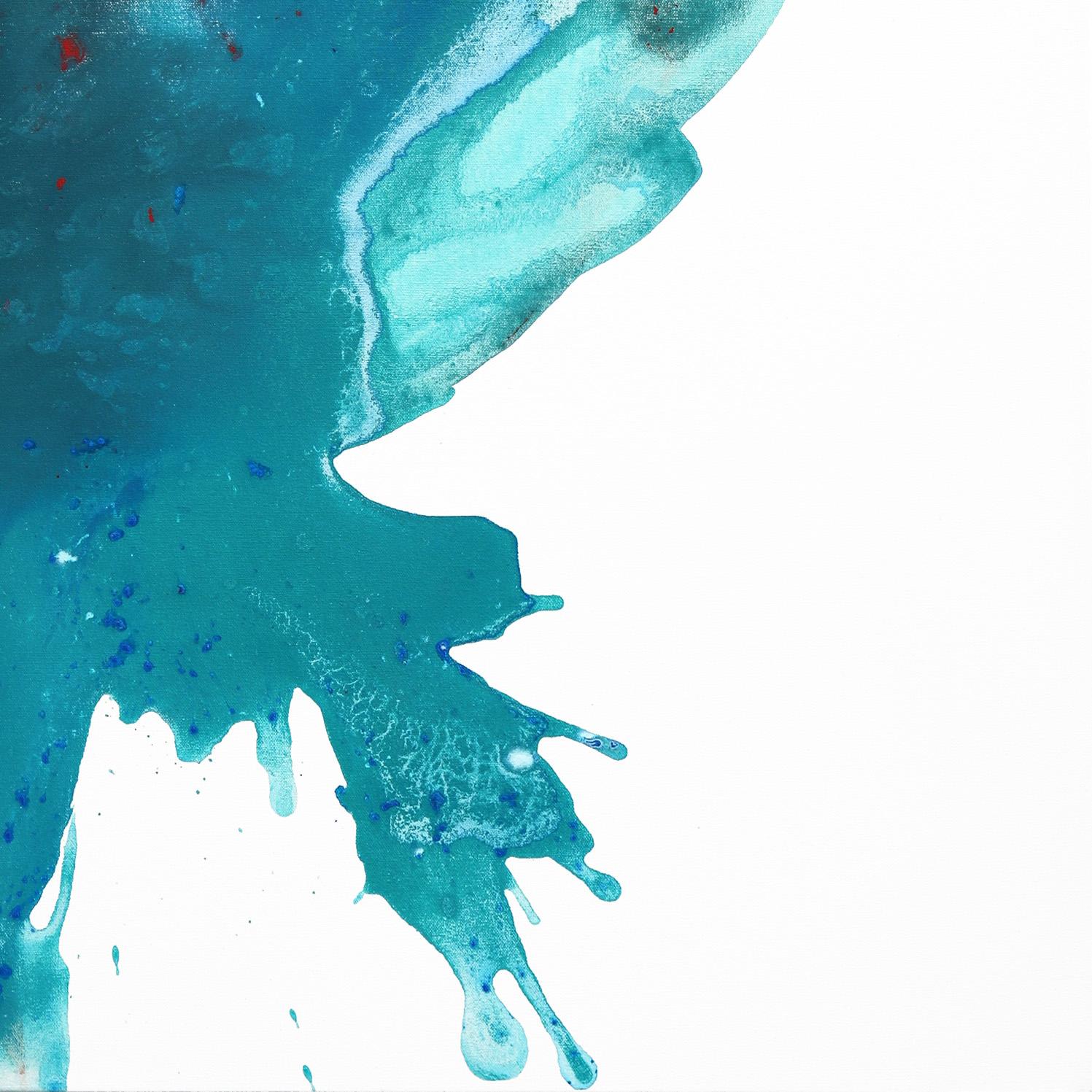 Blossom - Grande paesaggio acquatico blu arancione Minimalista Splash Pittura astratta in vendita 3