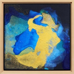 Compass - Framed Abstract Minimalist Blue Gold Painting on Canvas