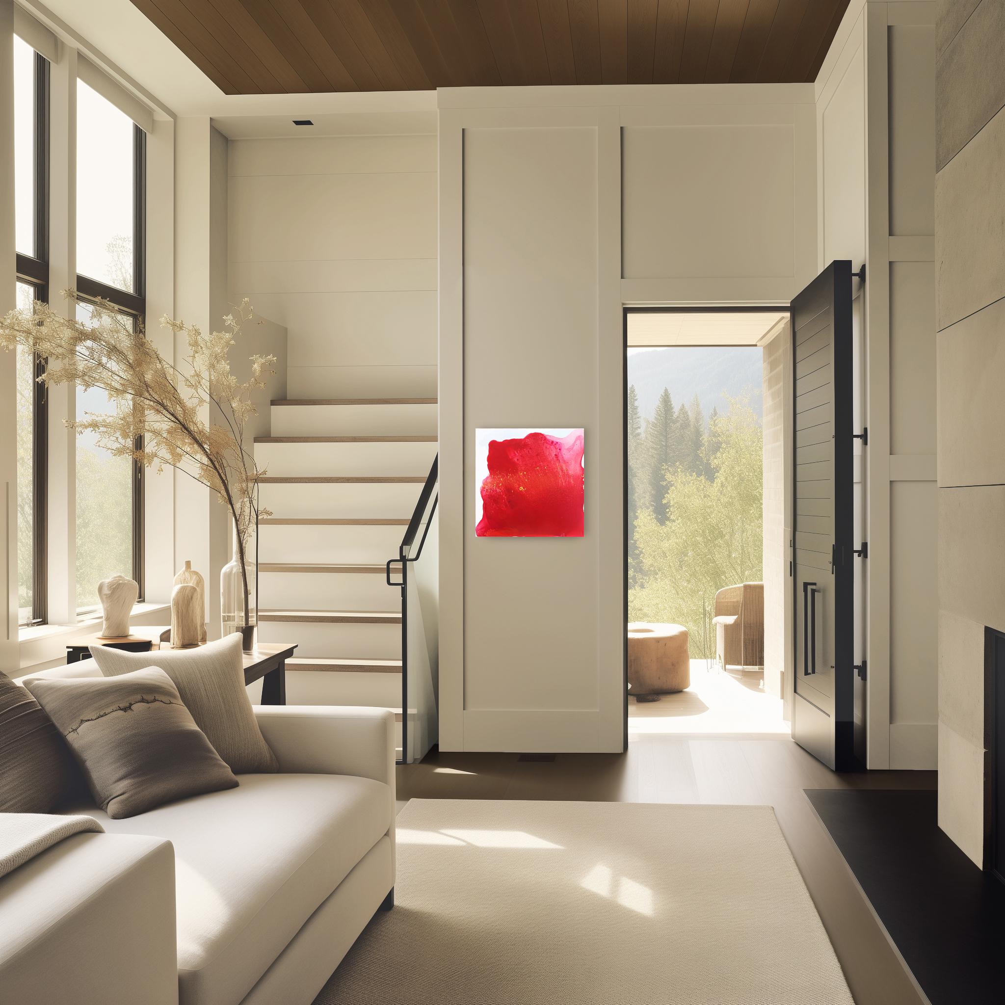 Crimson Elegance - Original Minimalist Rot auf Weiß Abstrakte Zeitgenössische Kunst im Angebot 2