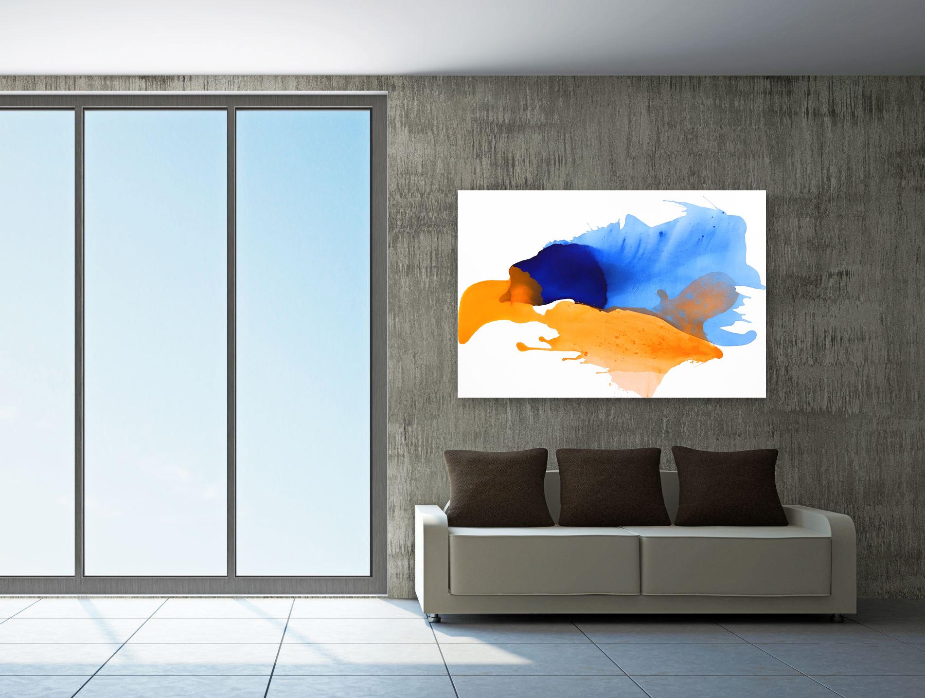 December Light - Large Contemporary Blue Orange Sunset Water Abstract Painting For Sale 4