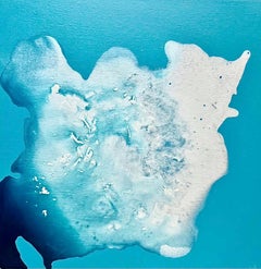 Rêveux" Brillant rempli de lumière Bleu profond Turquoise Argent Blanc Eau Abstrait