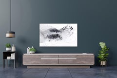 Le jour de rêve II  -  Grande peinture abstraite originale en noir et blanc de paysage aquatique