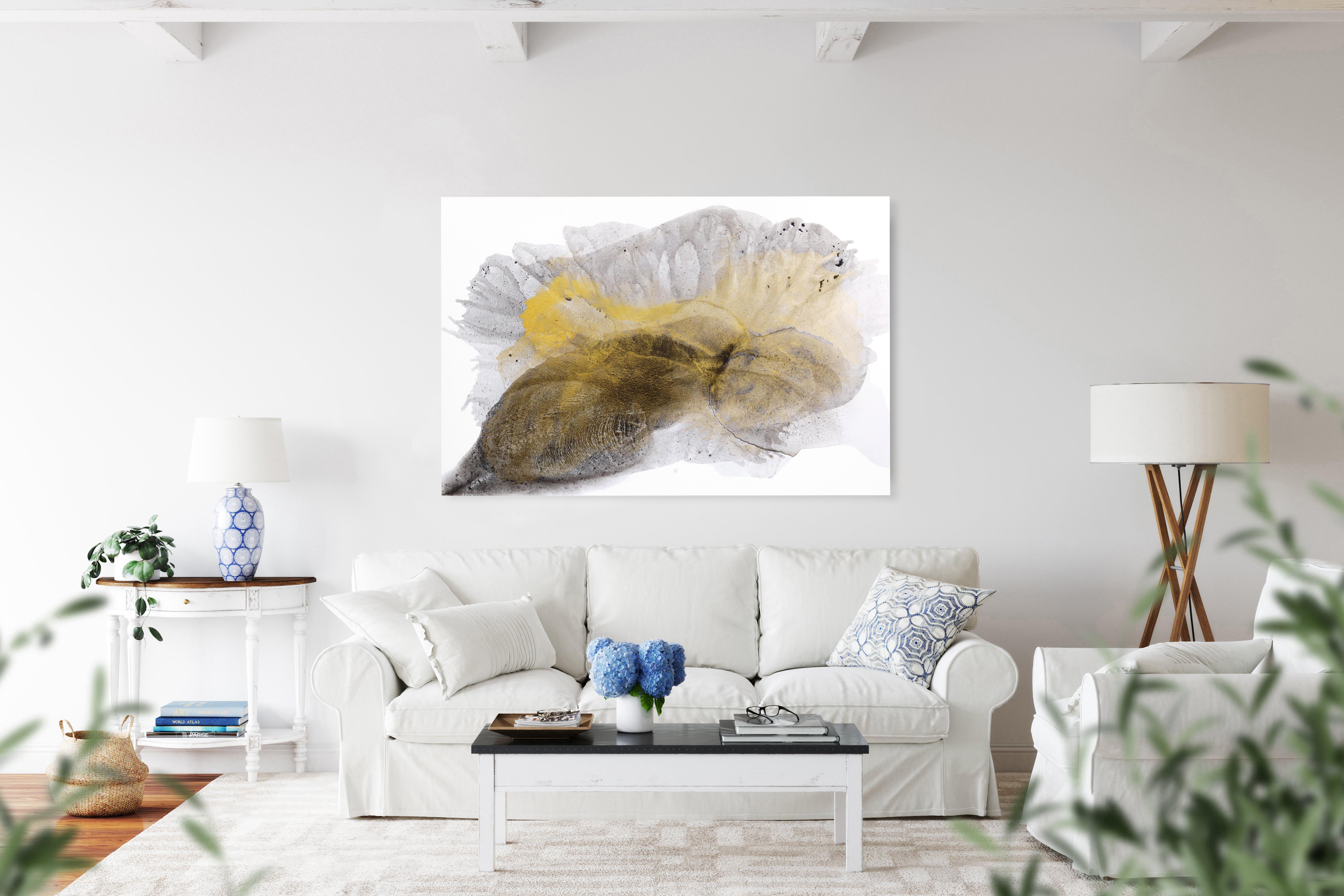 Embrace The Waves  -  Large Oversized Blac and Gold Abstract Waterscape Painting For Sale 4