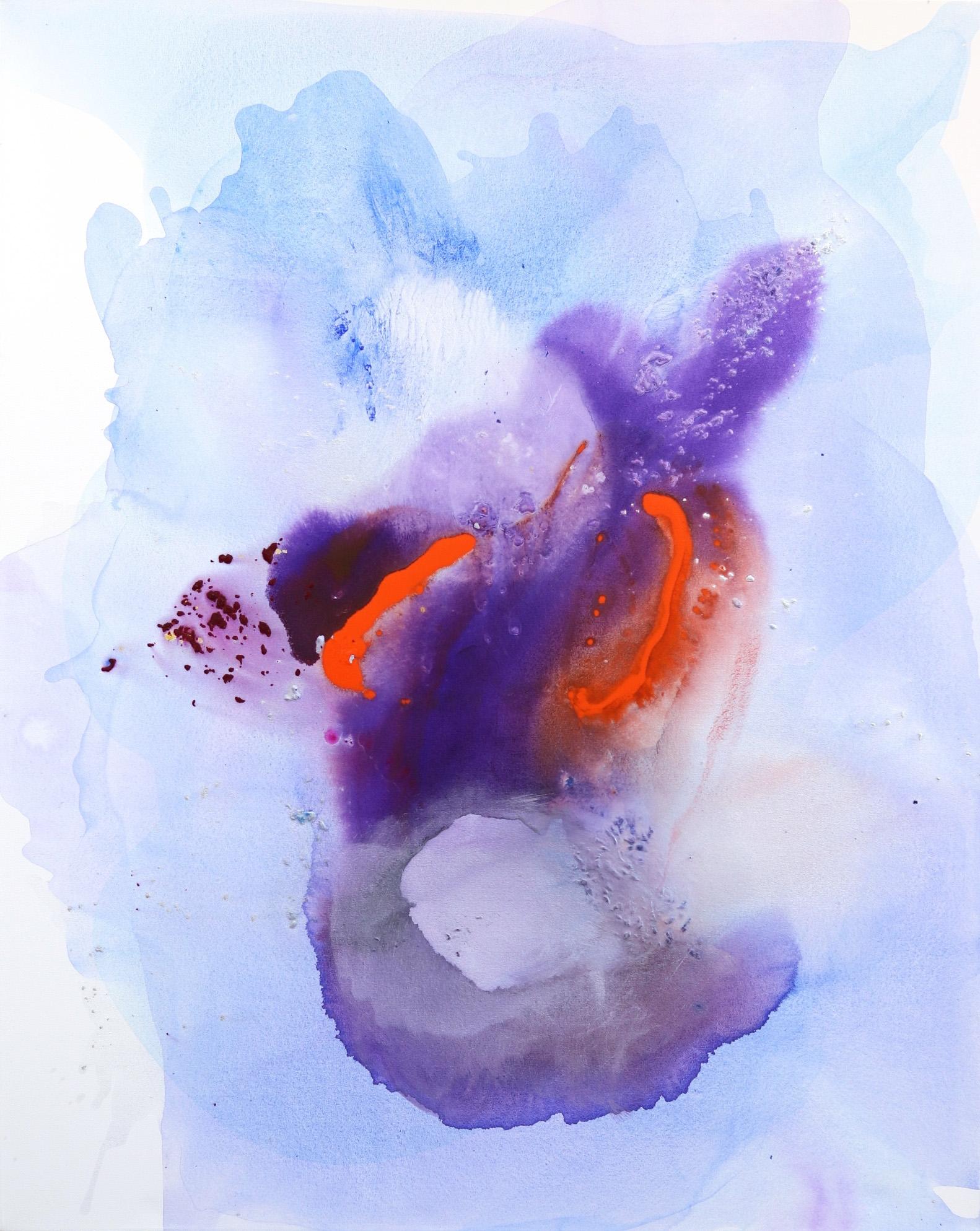 Abstract Painting Clara Berta - Grande peinture abstraite texturée éthérée bleue pourpre sur toile