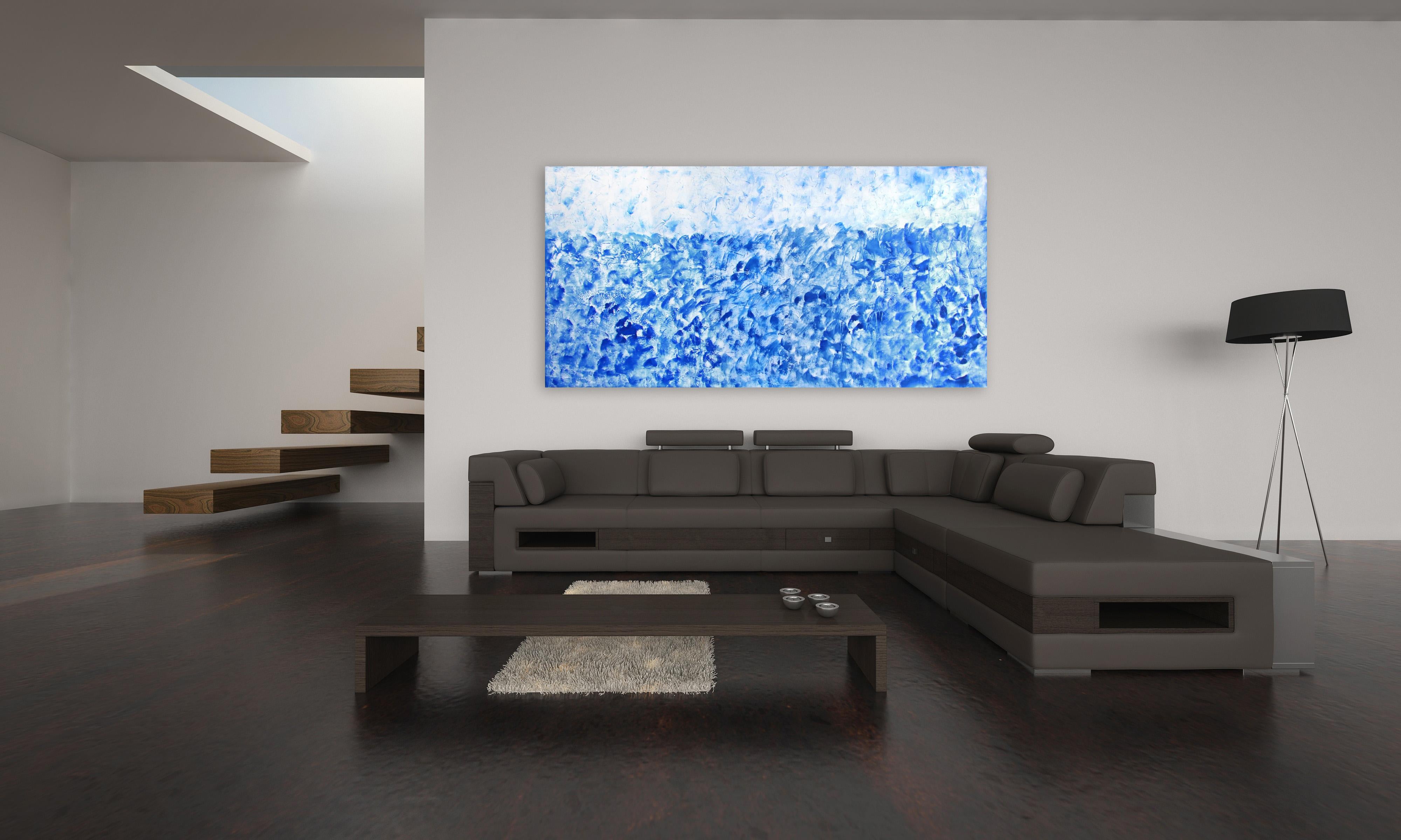 Fields of Blue - Large Textured Blue and White Abstract Painting For Sale 1