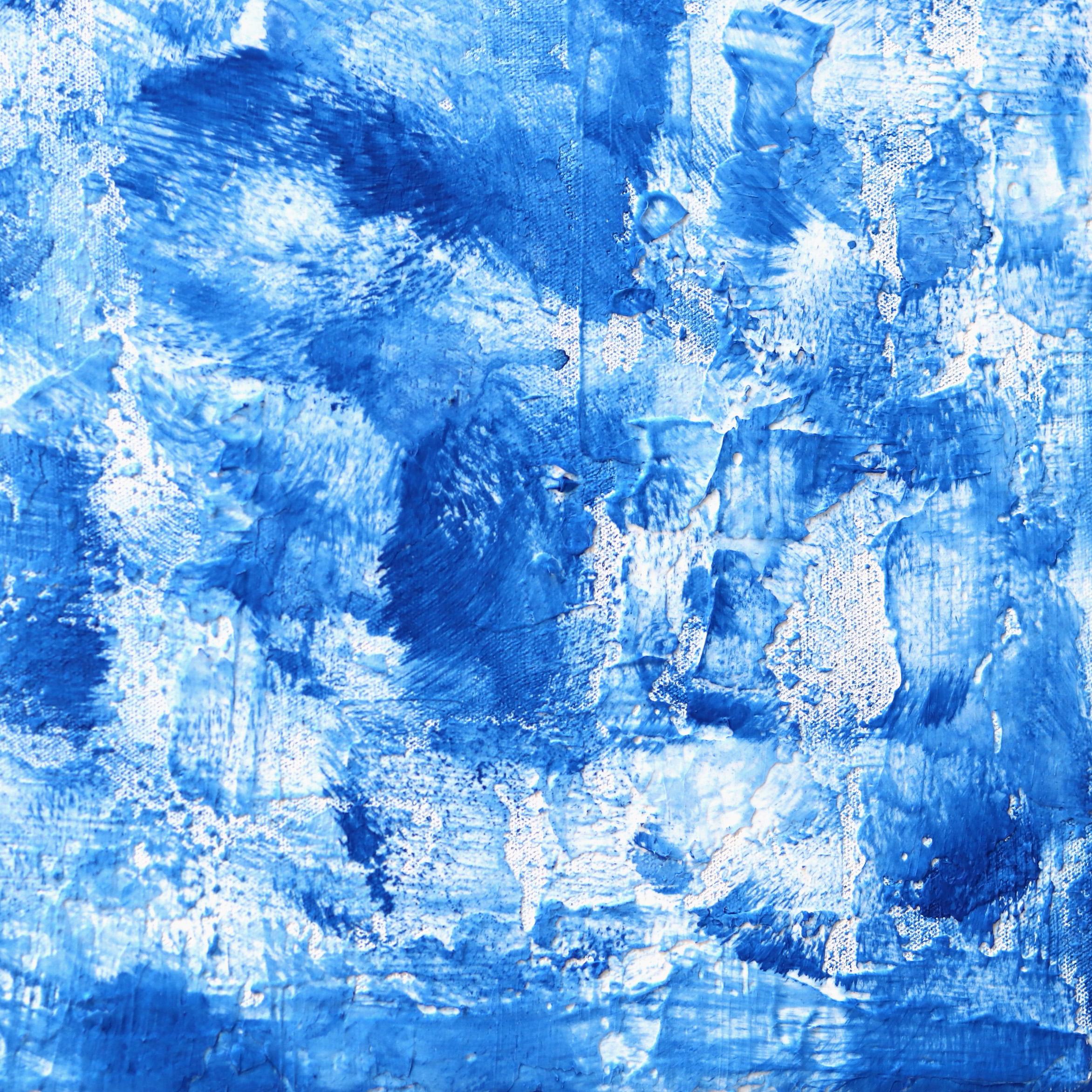Fields of Blue - Large Textured Blue and White Abstract Painting For Sale 2