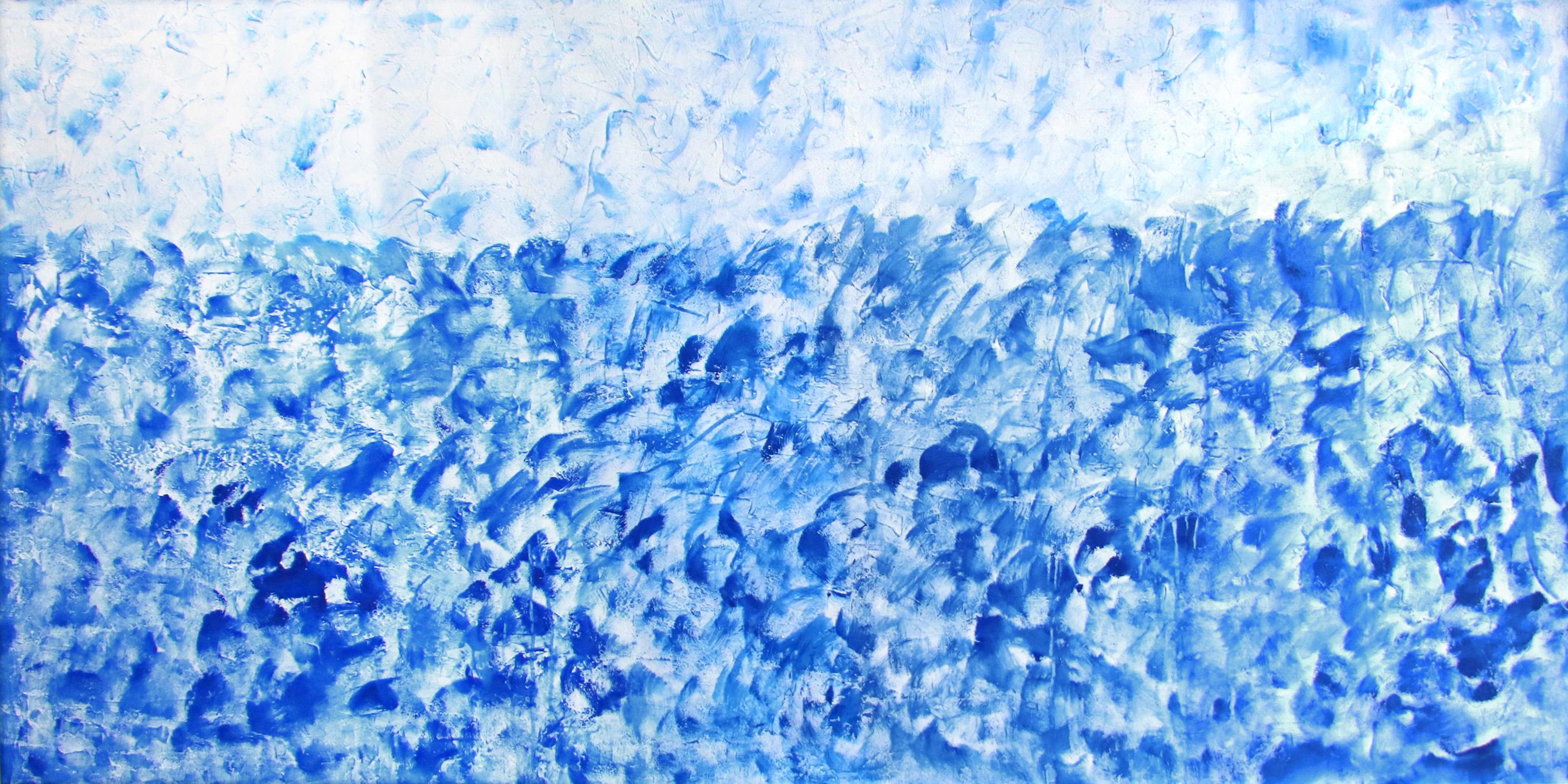 Fields of Blue - Large Textured Blue and White Abstract Painting - Mixed Media Art by Clara Berta