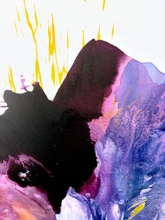 'Glowing' Large Bold Abstraction Poured Paint Black White Purple Lavender Orange