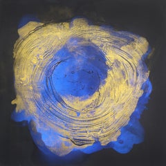 Golden Hour  Turquoise, peinture abstraite texturée originale