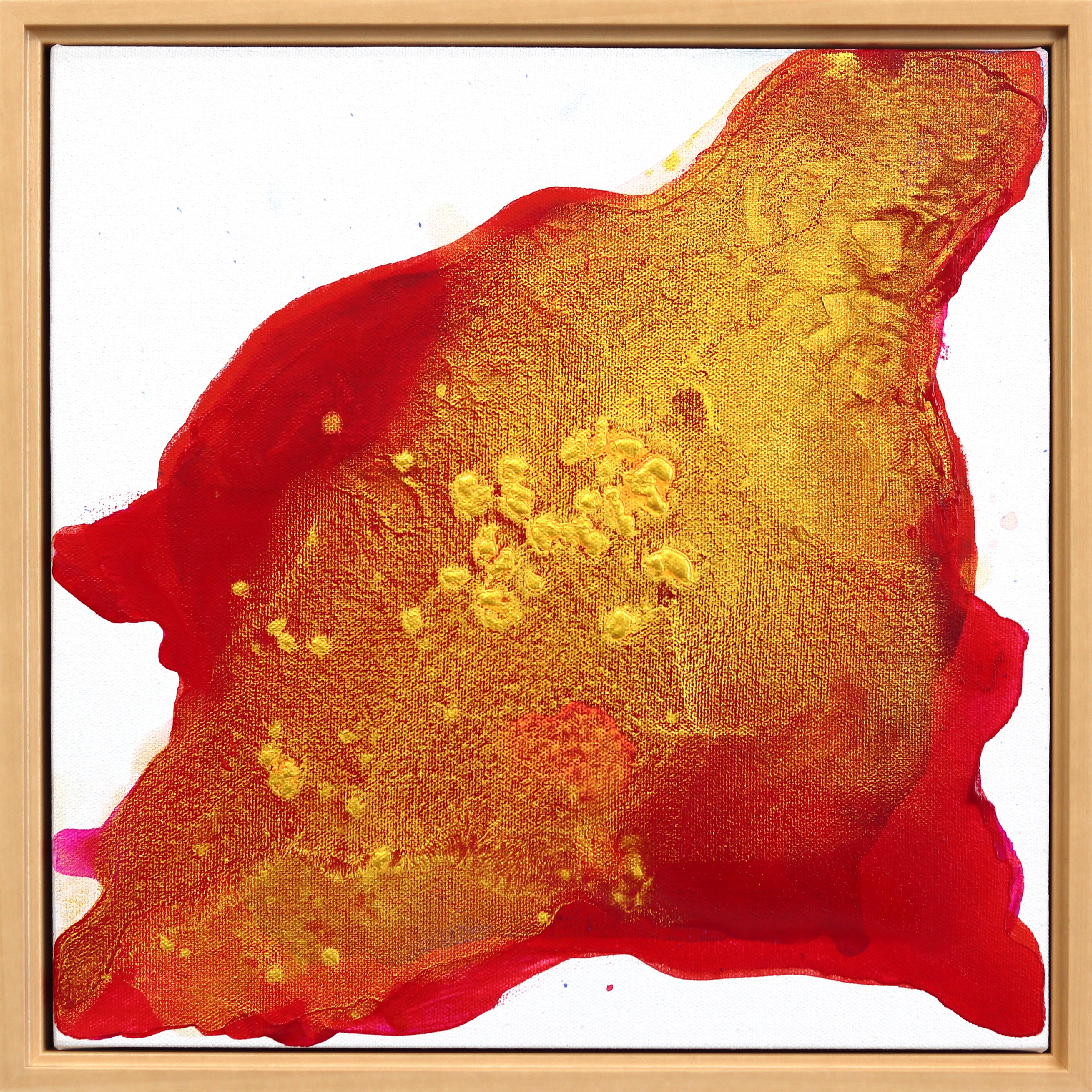 Golden Red - Framed Original Minimalist Abstract Contemporary Gold Art - Mixed Media Art by Clara Berta