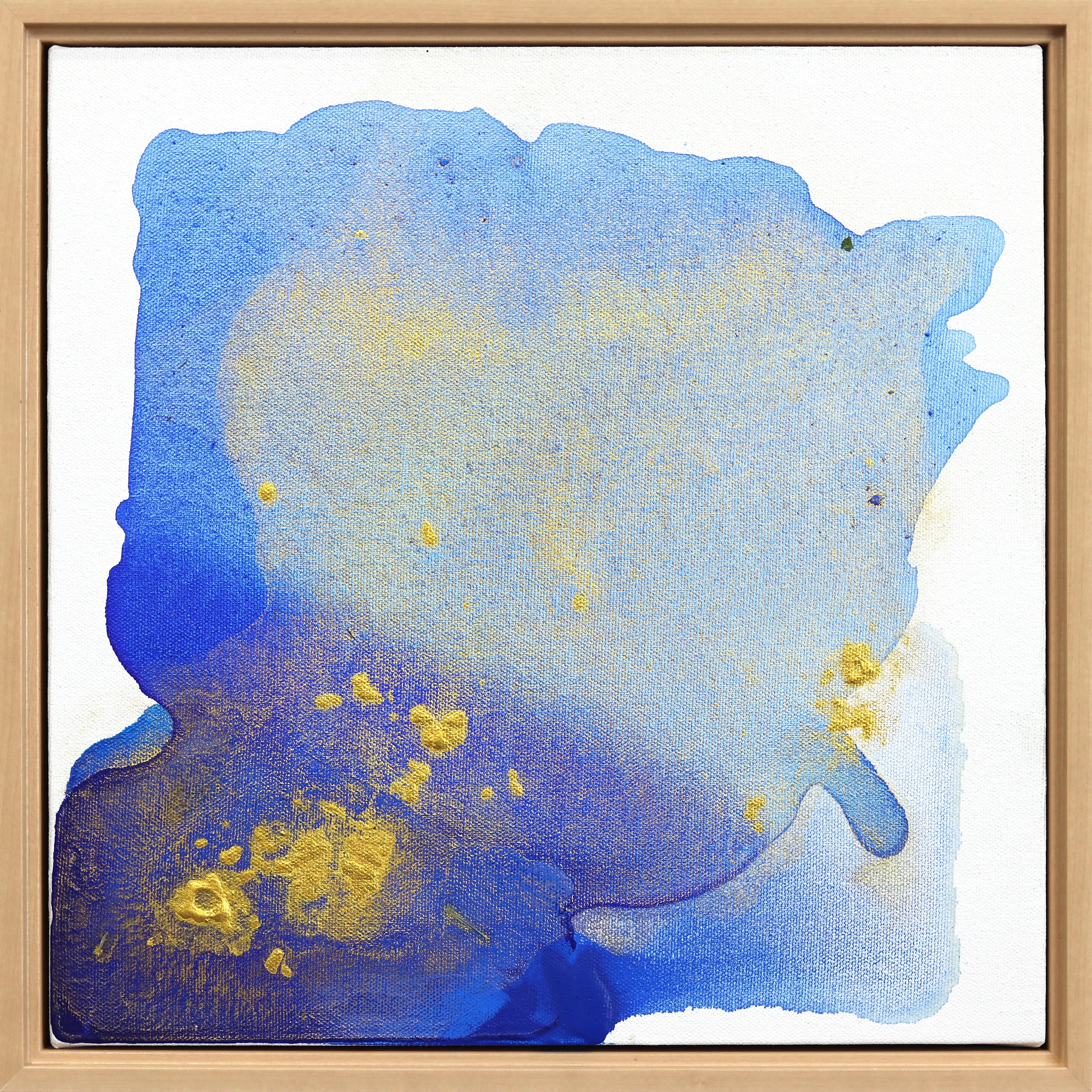 Golden Sky - Framed Blue Original Minimalist Abstract Contemporary Art - Mixed Media Art by Clara Berta