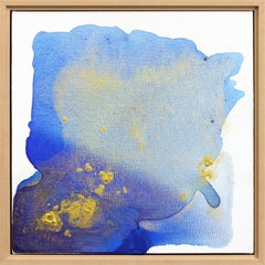 Goldener Himmel - Gerahmtes blaues Original Minimalistische Abstrakte Zeitgenössische Kunst