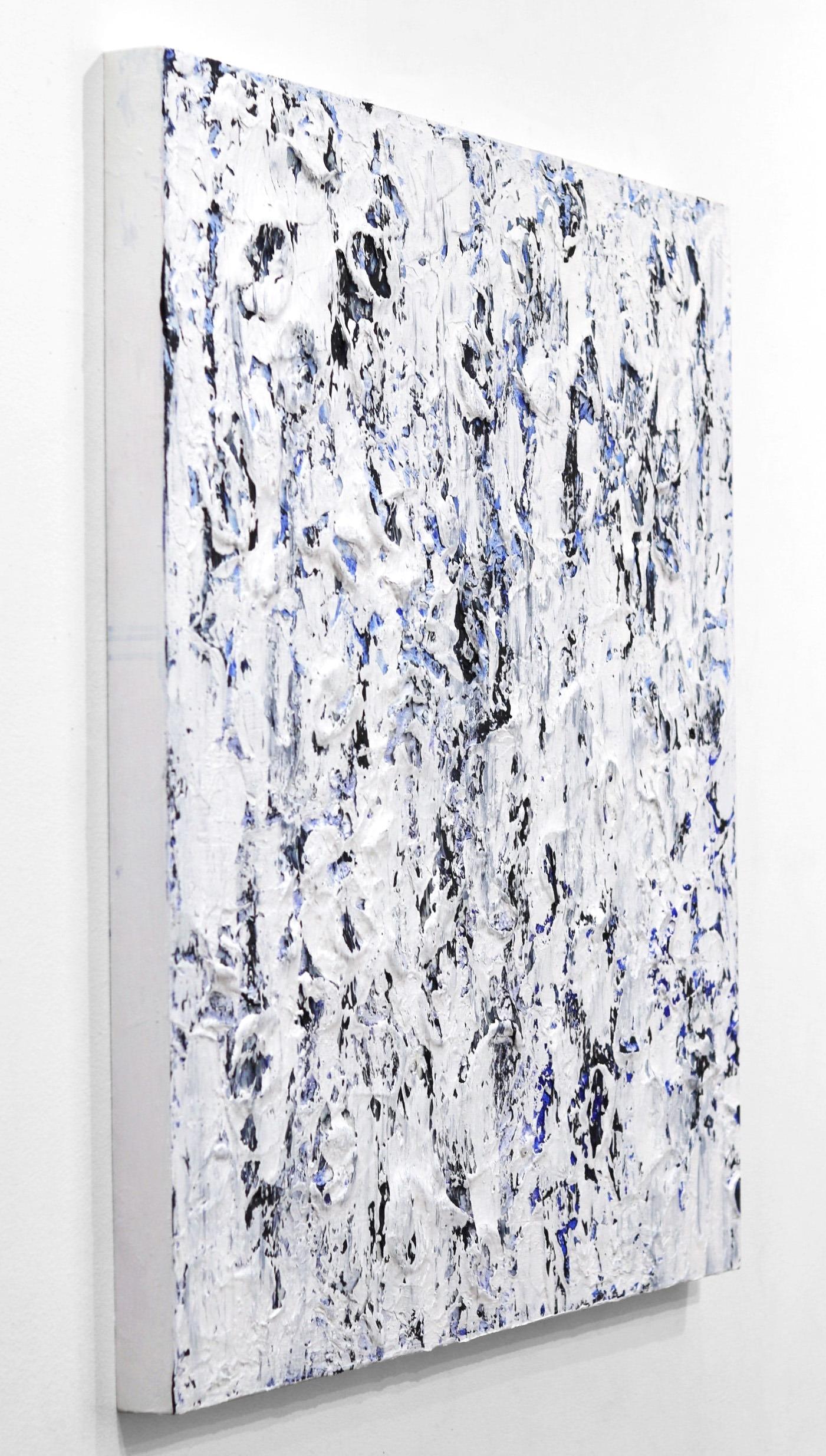 Happiness on Sunday - Textured White Blue Waterfall Abstract Minimalist Painting For Sale 2