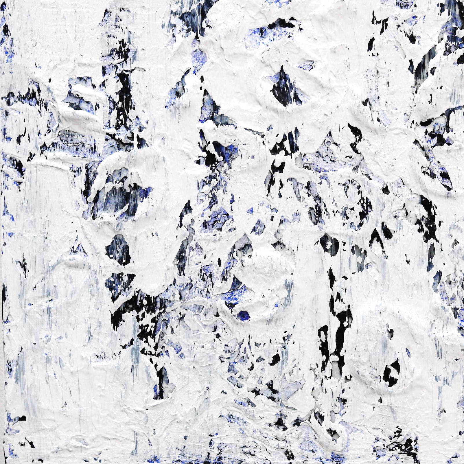 Happiness on Sunday - Textured White Blue Waterfall Abstract Minimalist Painting For Sale 5